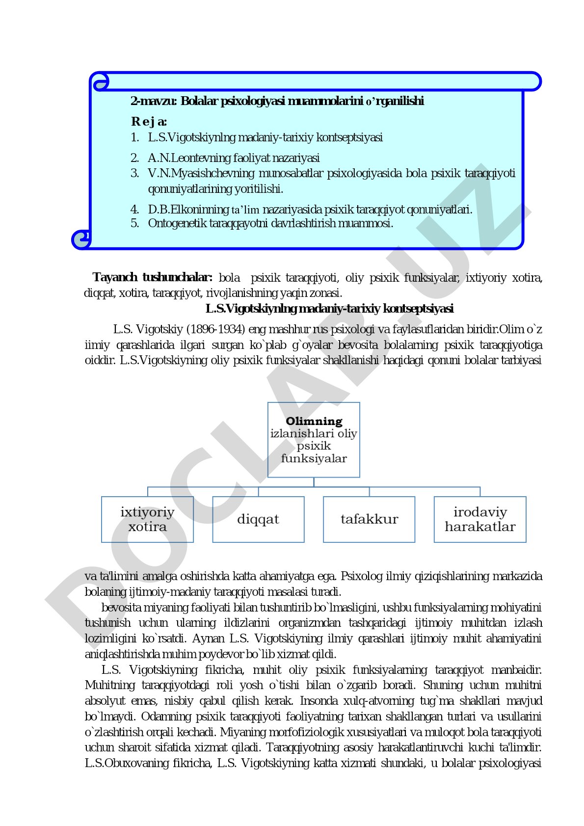 L.S.Vigotskiyning madaniy-tarixiy kontseptsiyasi
