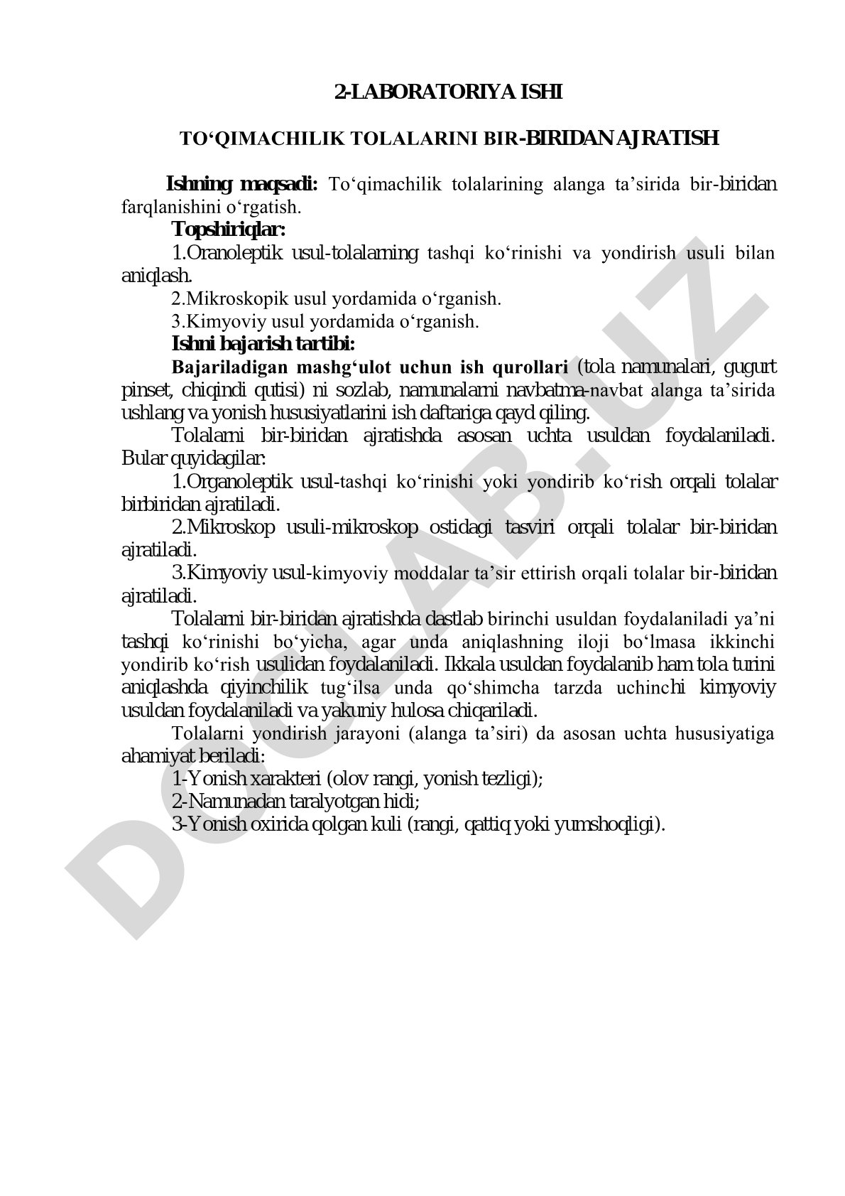 To‘qimachilik tolalarini bir-biridan ajratish