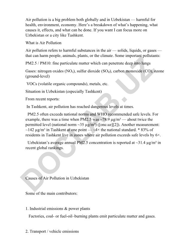 Air pollution in Uzbekistan and Tashkent: causes, effects, and solutions