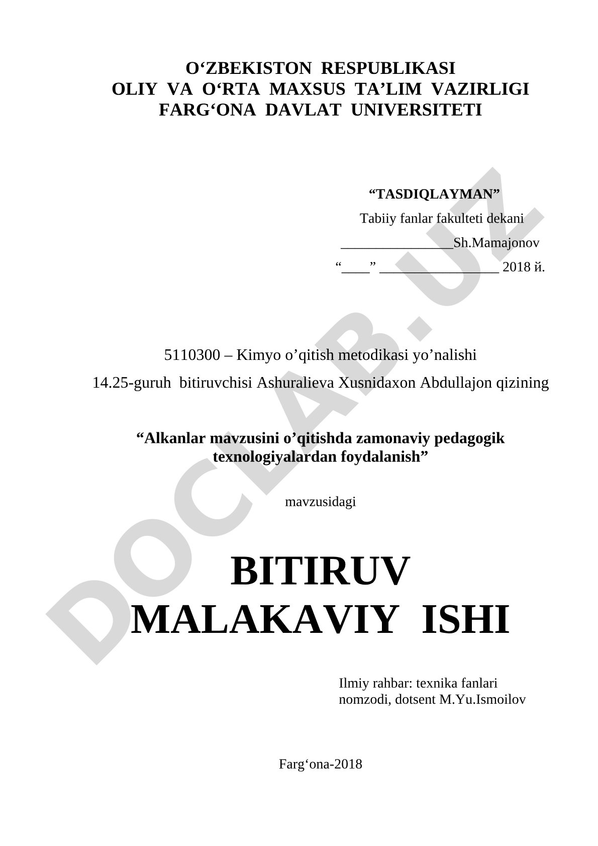 Alkanlar mavzusini o’qitishda zamonaviy pedagogik texnologiyalardan foydalanish