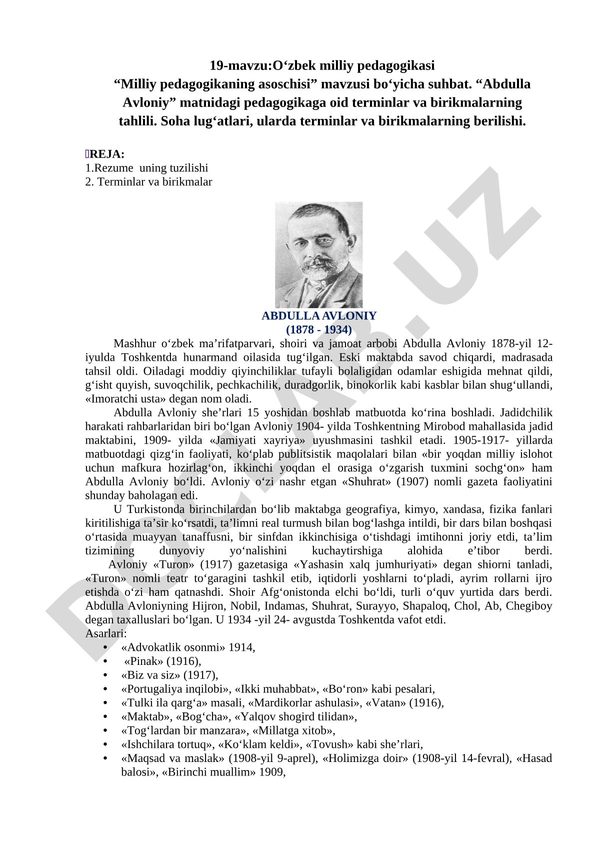 O‘zbek milliy pedagogikasi “Milliy pedagogikaning asoschisi”