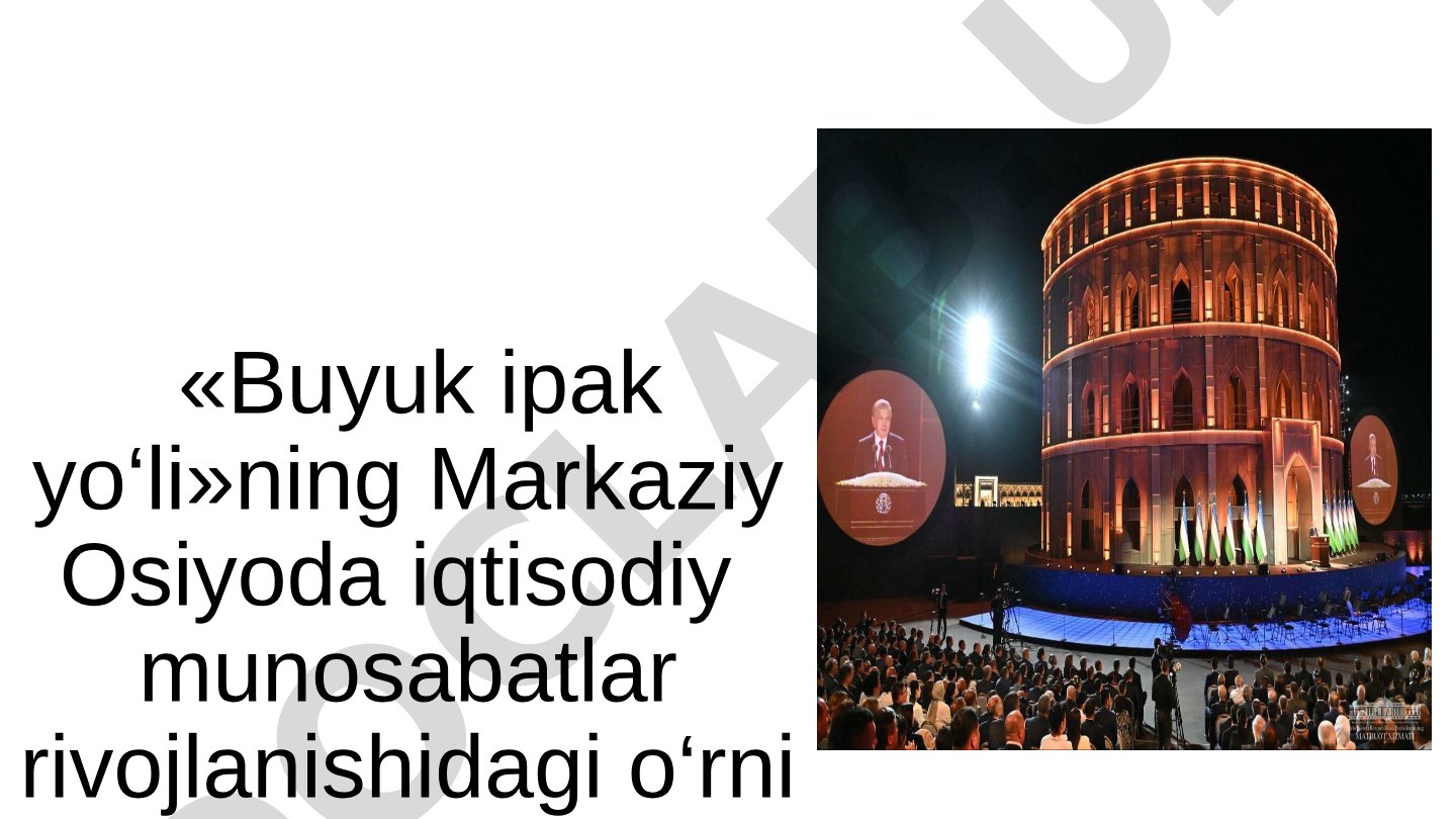 Buyuk ipak yo‘lining Markaziy Osiyoda iqtisodiy munosabatlar rivojlanishidagi o‘rni