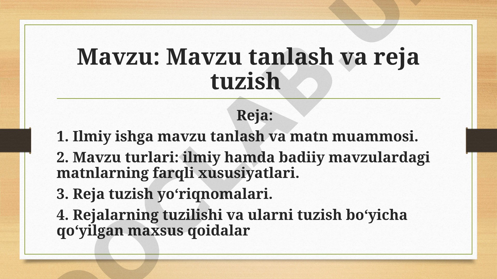 Mavzu tanlash va reja tuzish