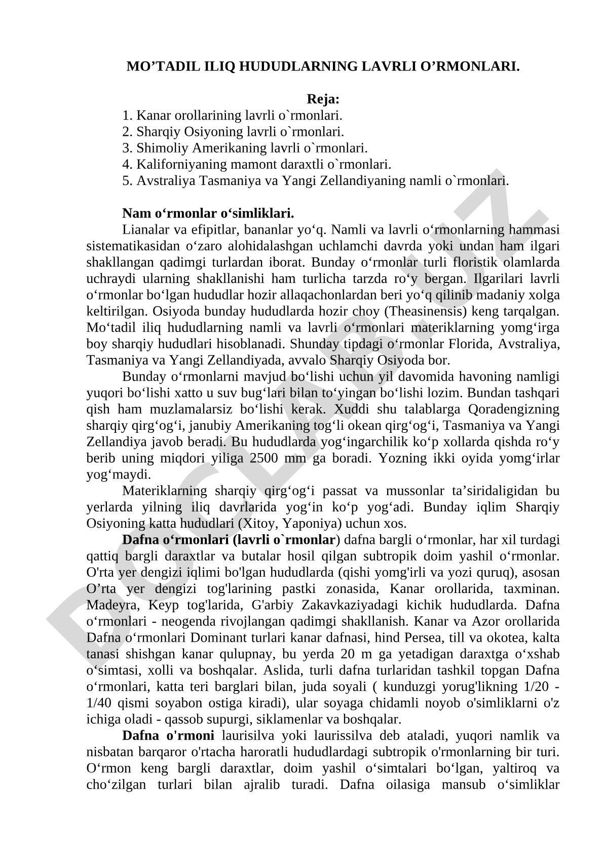 Mo'tadil iliq hududlarning lavrli o'rmonlari