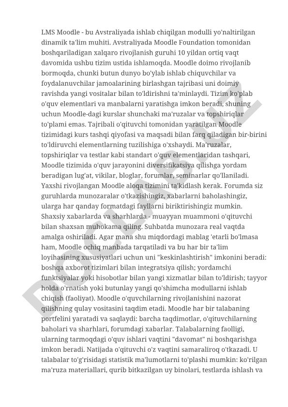 LMS Moodle - modulli yo'naltirilgan dinamik ta'lim muhiti