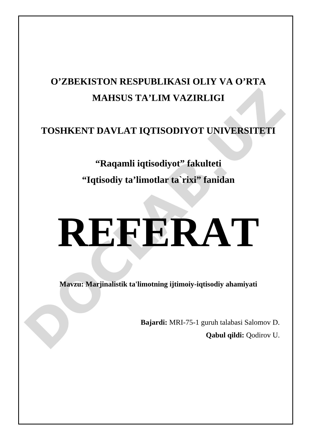 Marjinalistik ta'limotning ijtimoiy-iqtisodiy ahamiyati