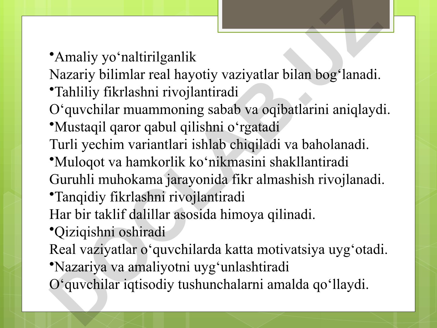 Keys-stadi (vaziyatli tahlil) metodining ta'lim jarayonida qo'llanilishi
