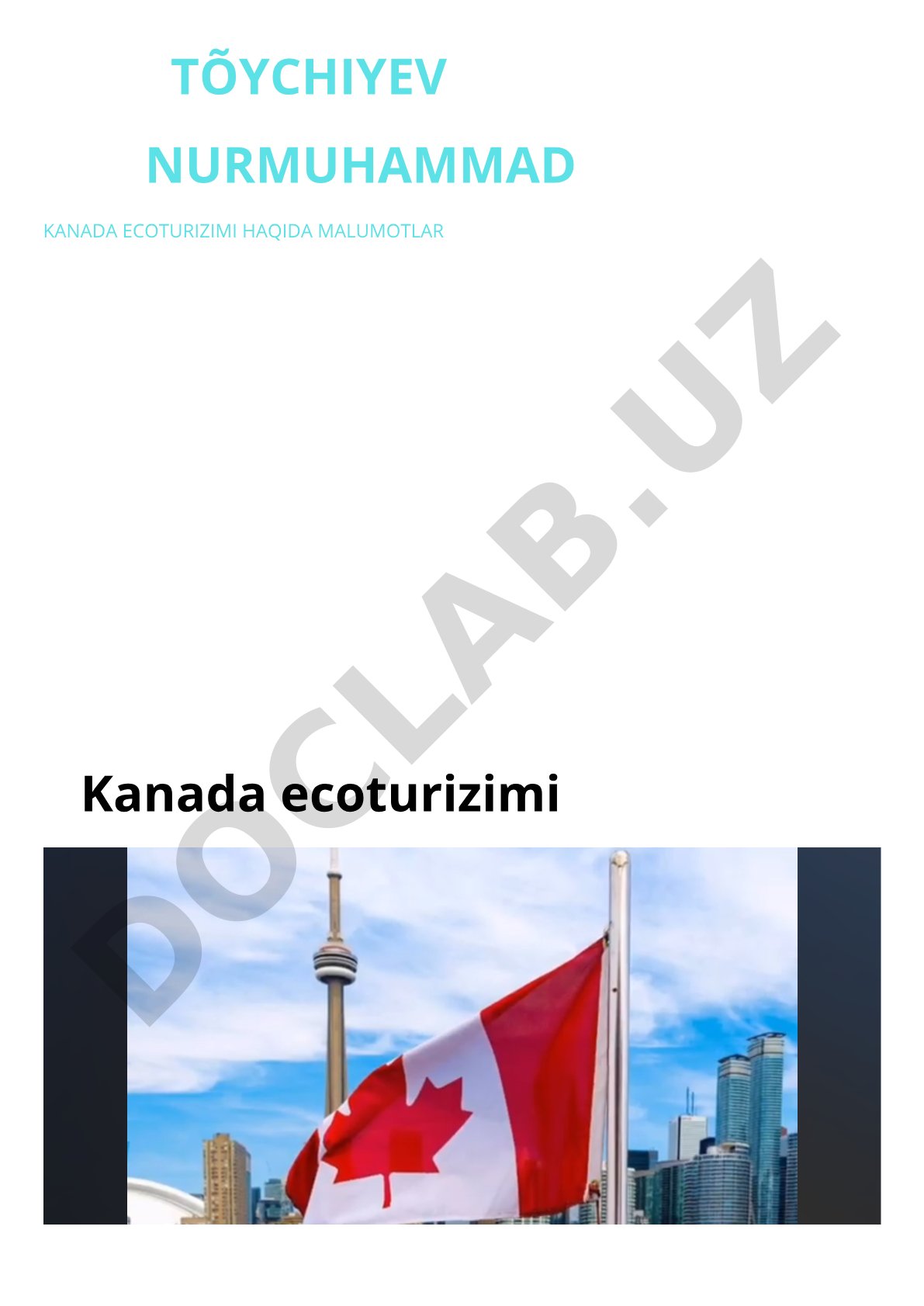 Kanada ecoturizimi haqida ma'lumotlar