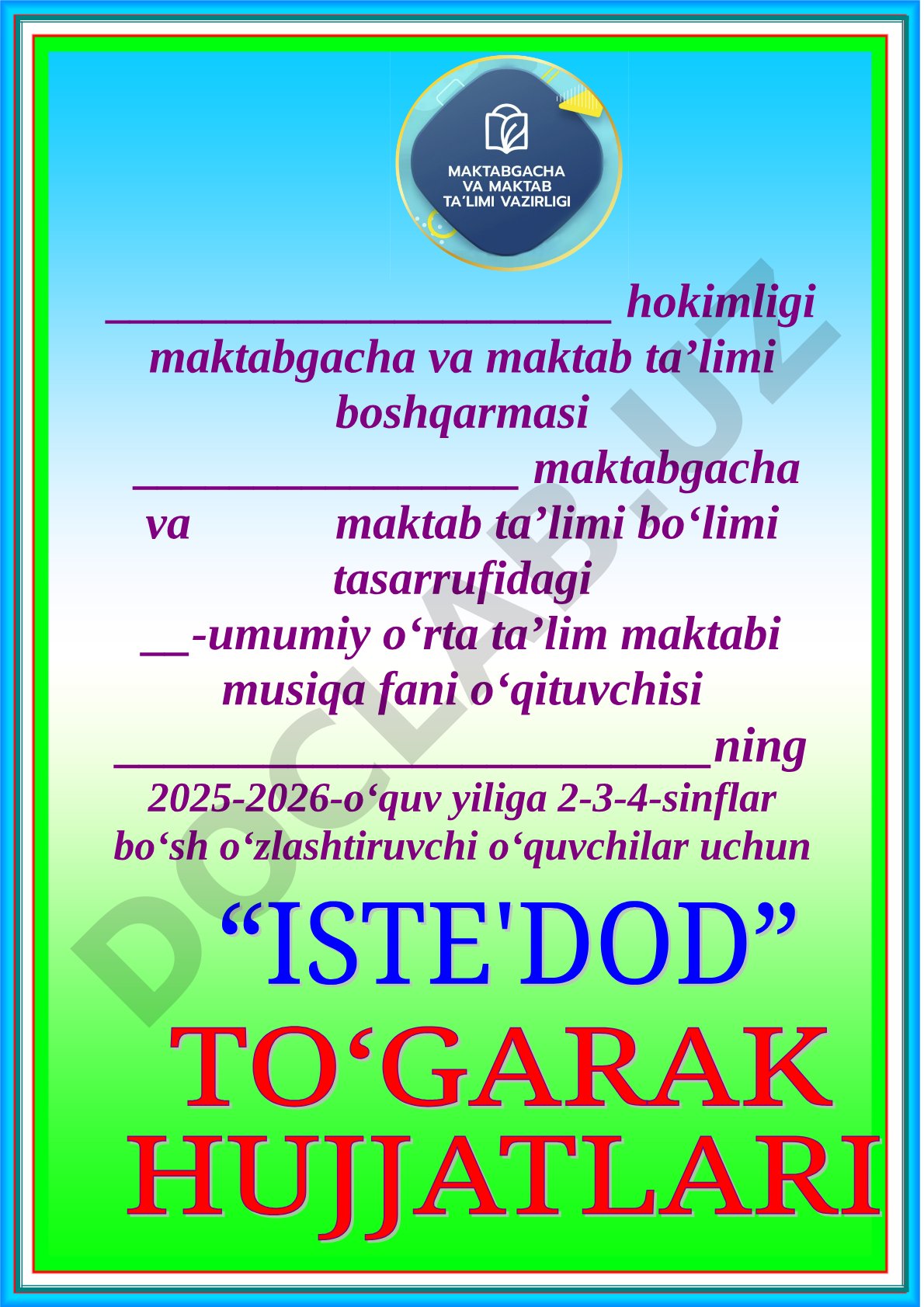 Musiqa to‘garagi a’zolari va mashg‘ulotlar jadvali