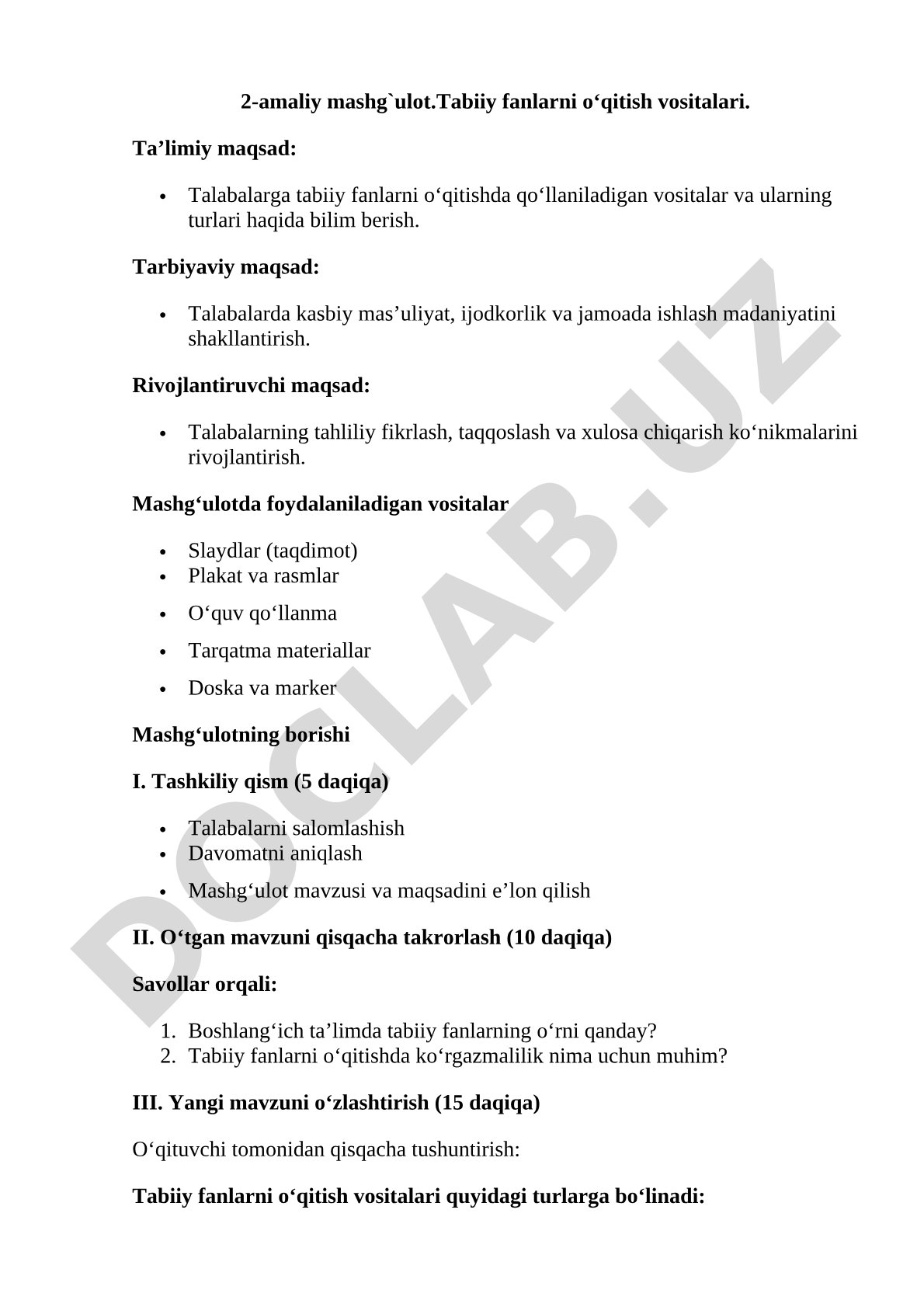 Tabiiy fanlarni o‘qitish vositalari