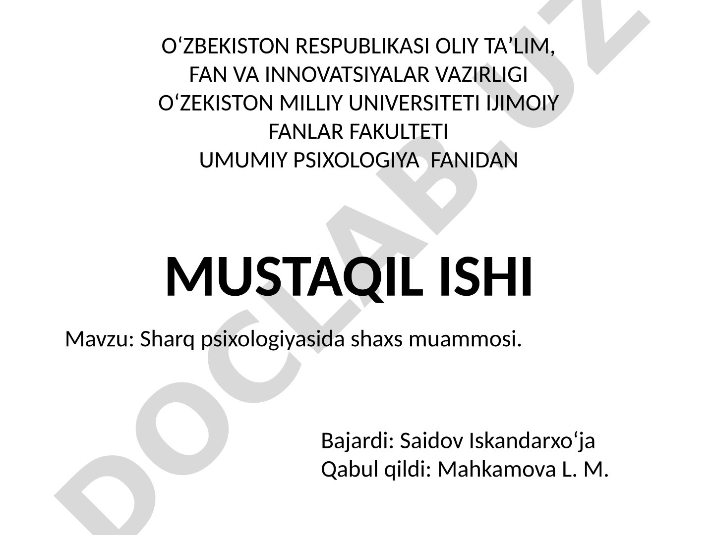 Sharq psixologiyasida shaxs muammosi