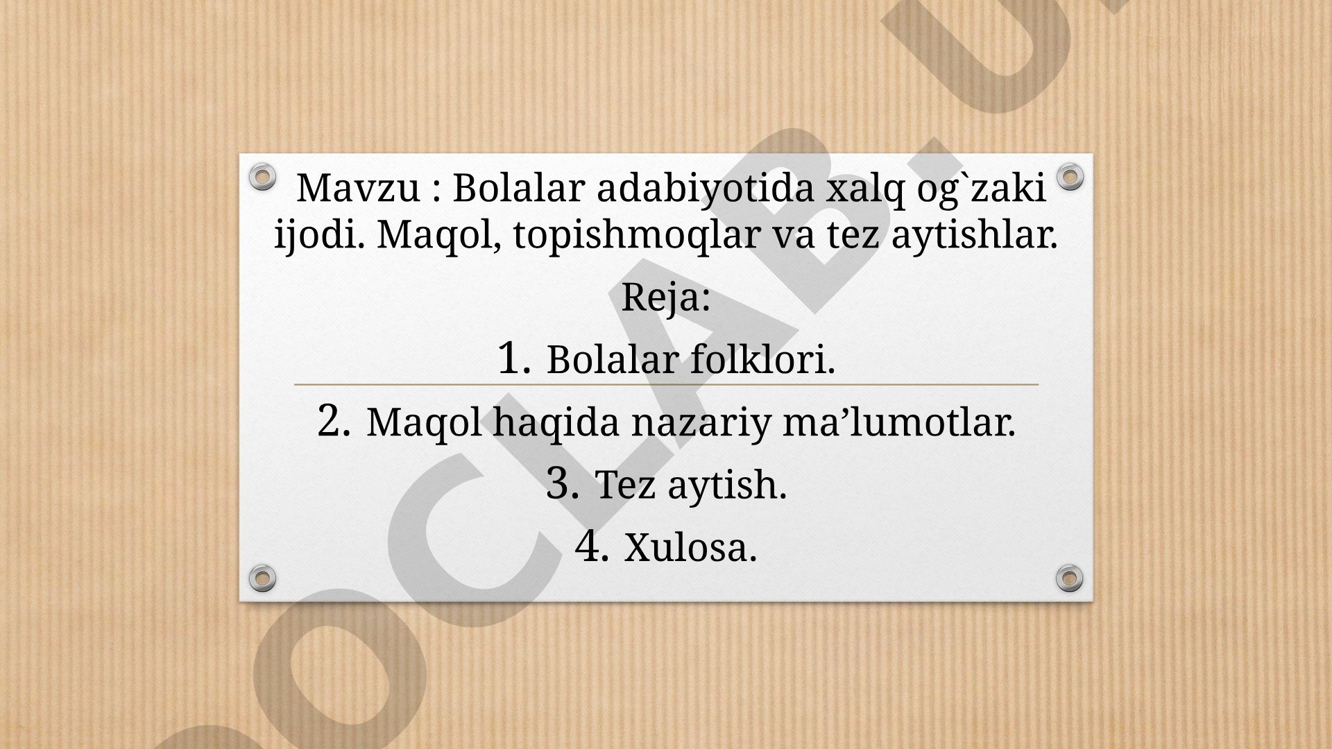 Bolalar adabiyotida xalq og'zaki ijodi: maqol, topishmoqlar va tez aytishlar