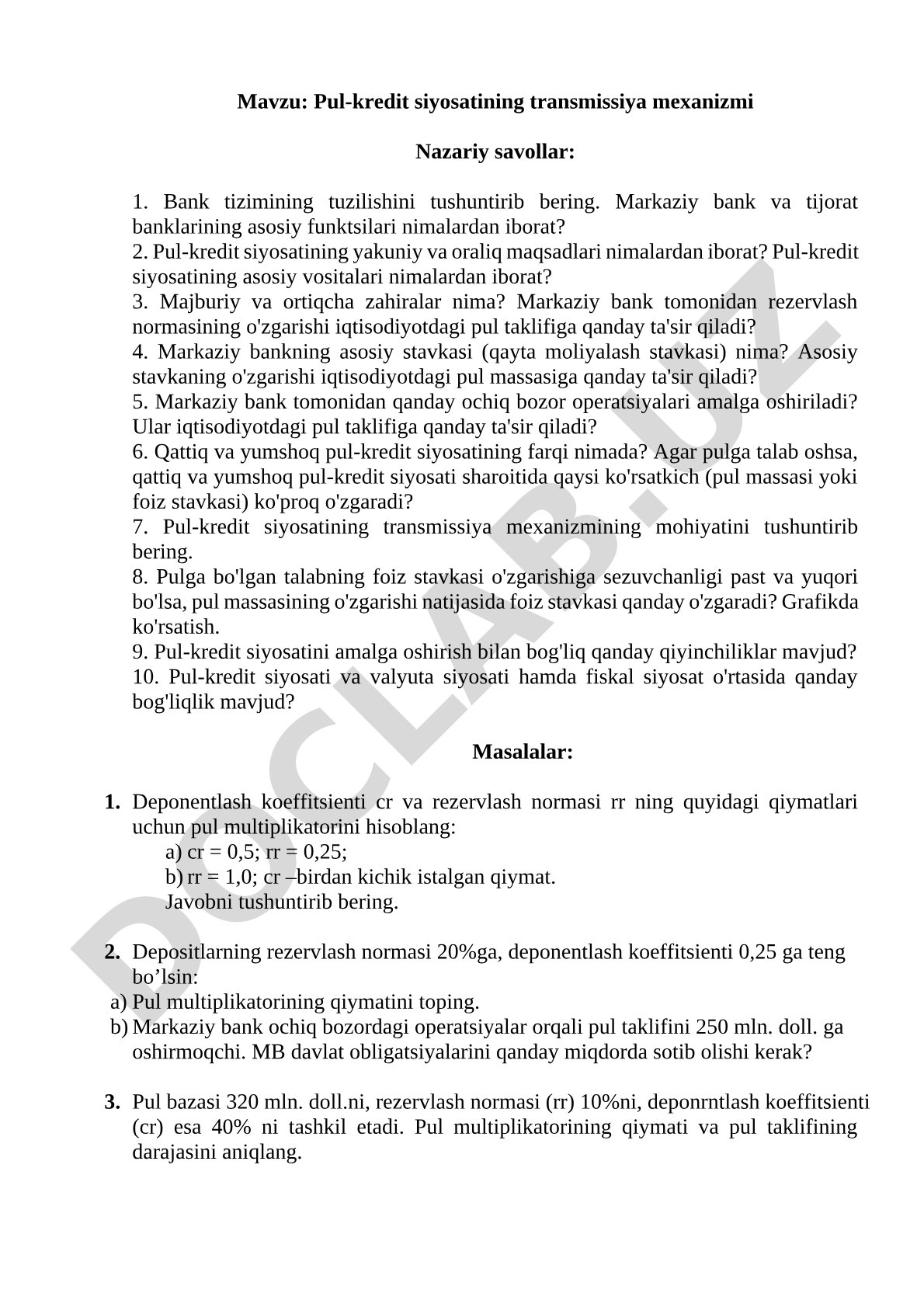Pul-kredit siyosatining transmissiya mexanizmi