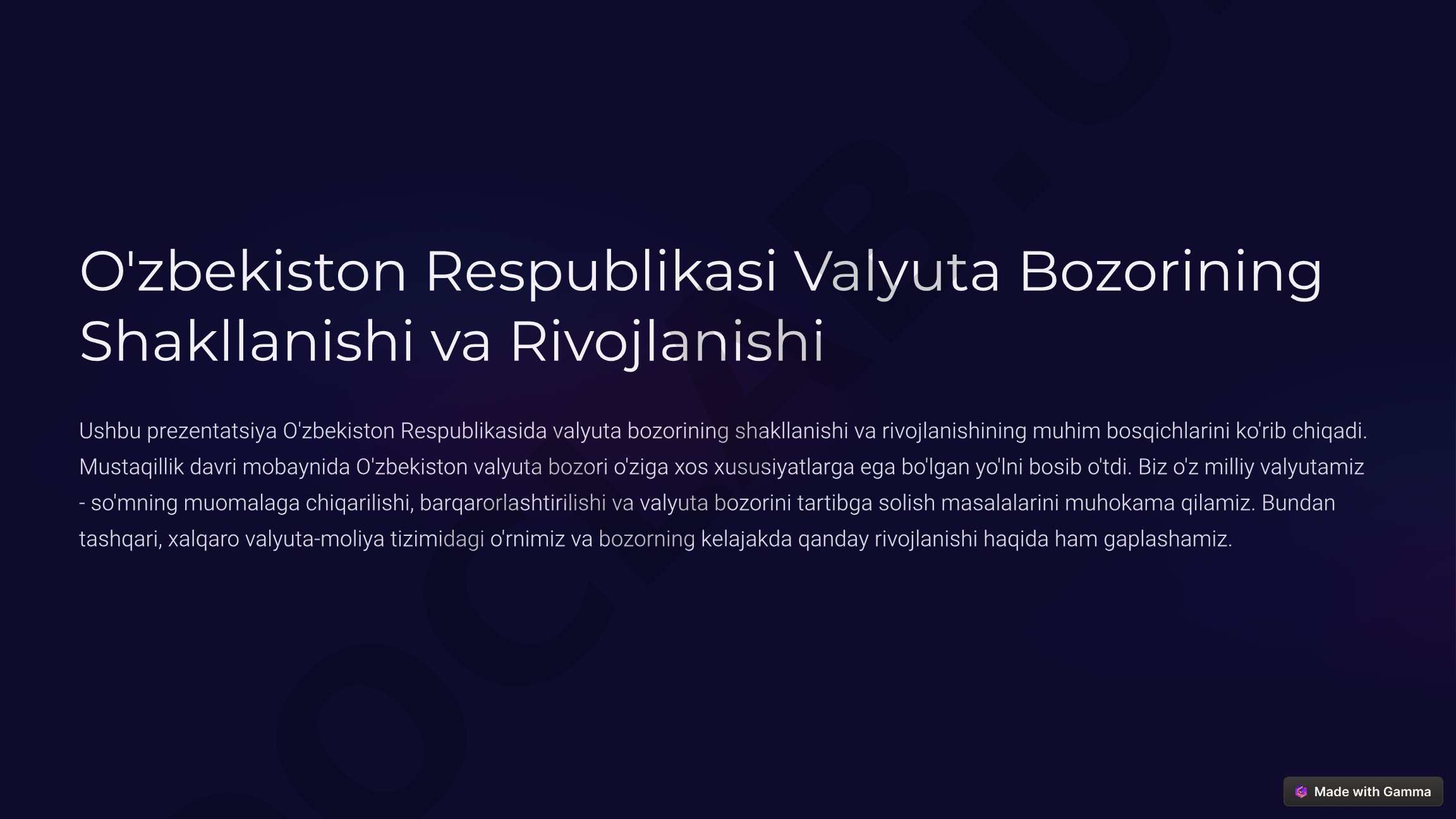O'zbekiston Respublikasi Valyuta Bozorining Shakllanishi va Rivojlanishi