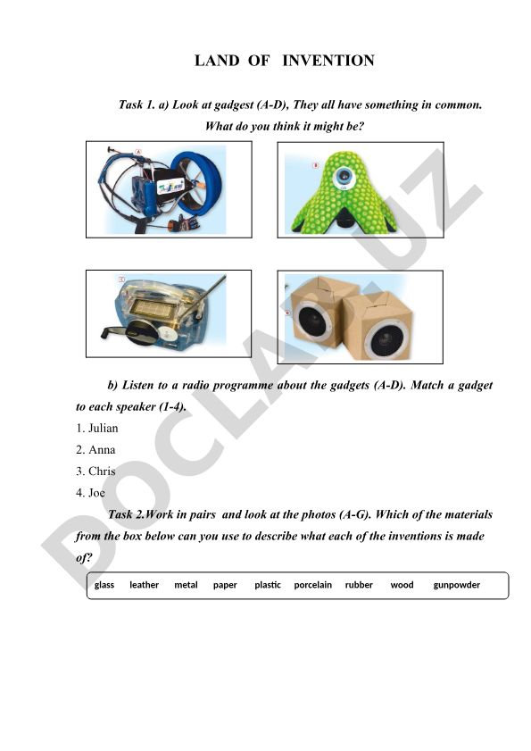 Land of Invention - Gadgets and Inventions Exercises