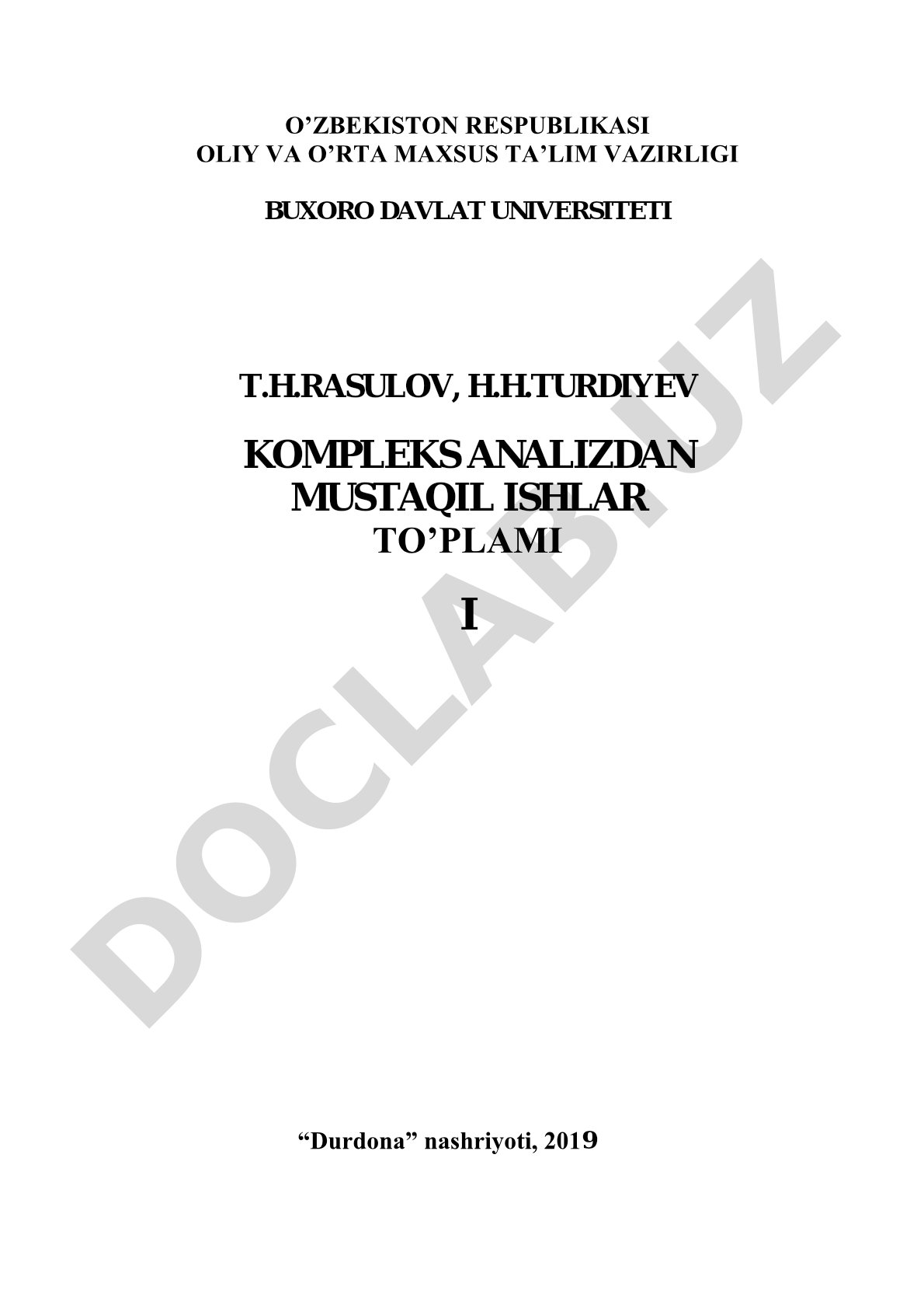 Kompleks analizdan mustaqil ishlar to'plami