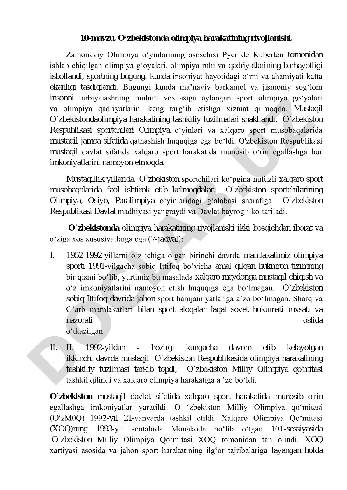 O‘zbekistonda olimpiya harakatining rivojlanishi
