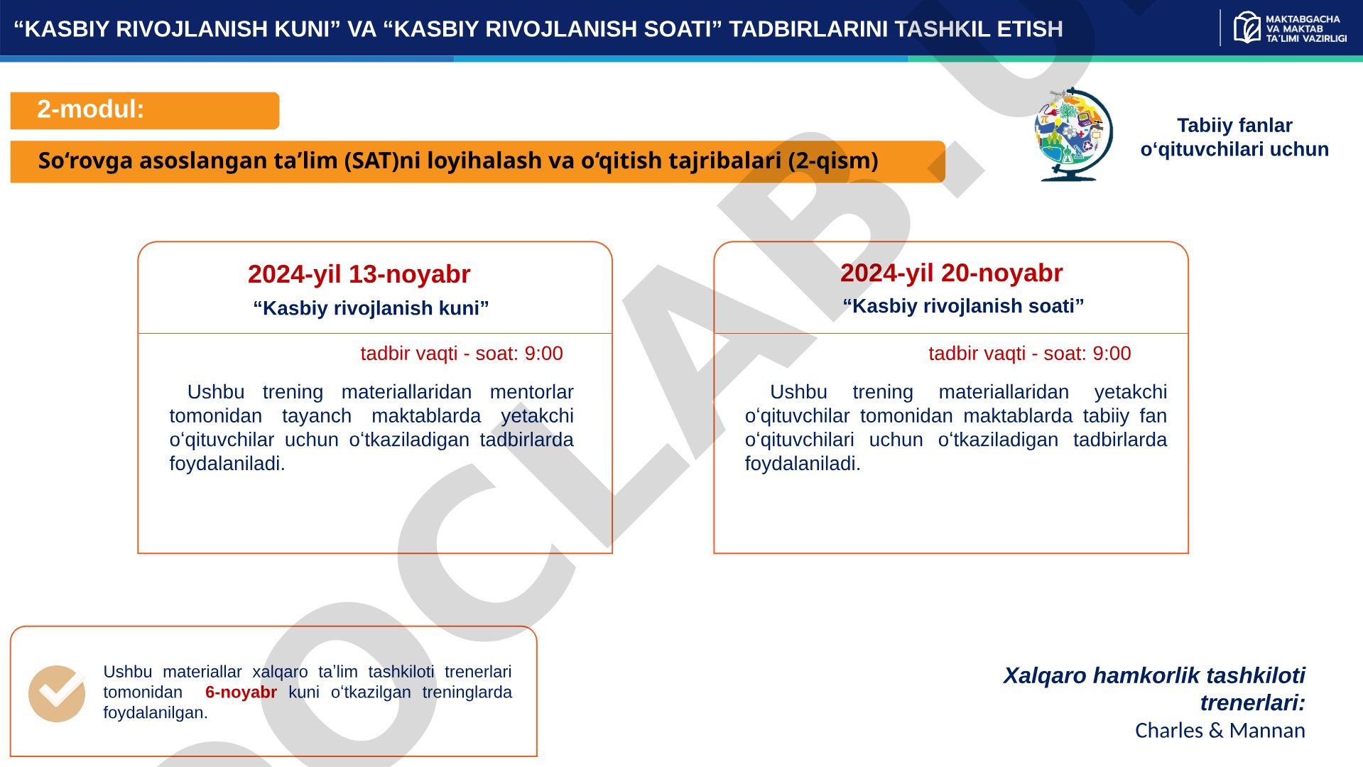 Kasbiy rivojlanish kuni va soati tadbirlarini tashkil etish