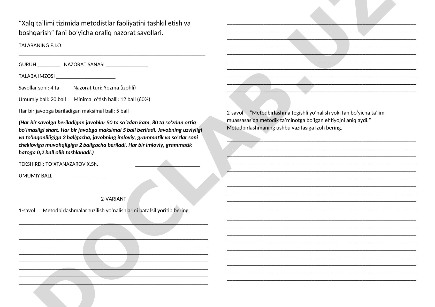 Xalq ta’limi tizimida metodistlar faoliyatini tashkil etish va boshqarish