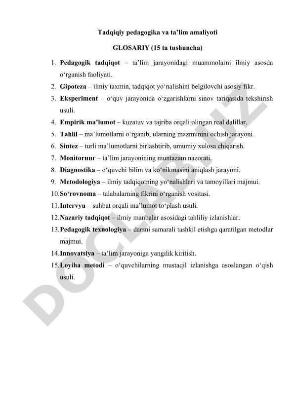 Tadqiqiy pedagogika va ta’lim amaliyoti glosariyi