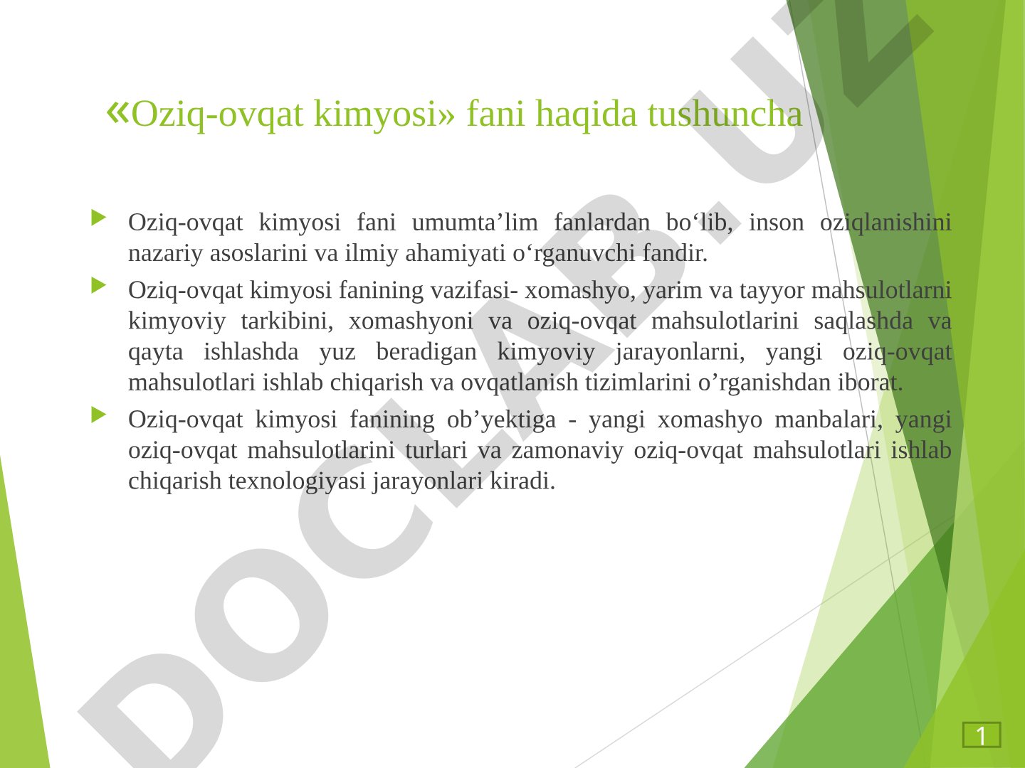 Oziq-ovqat kimyosi fani haqida tushuncha
