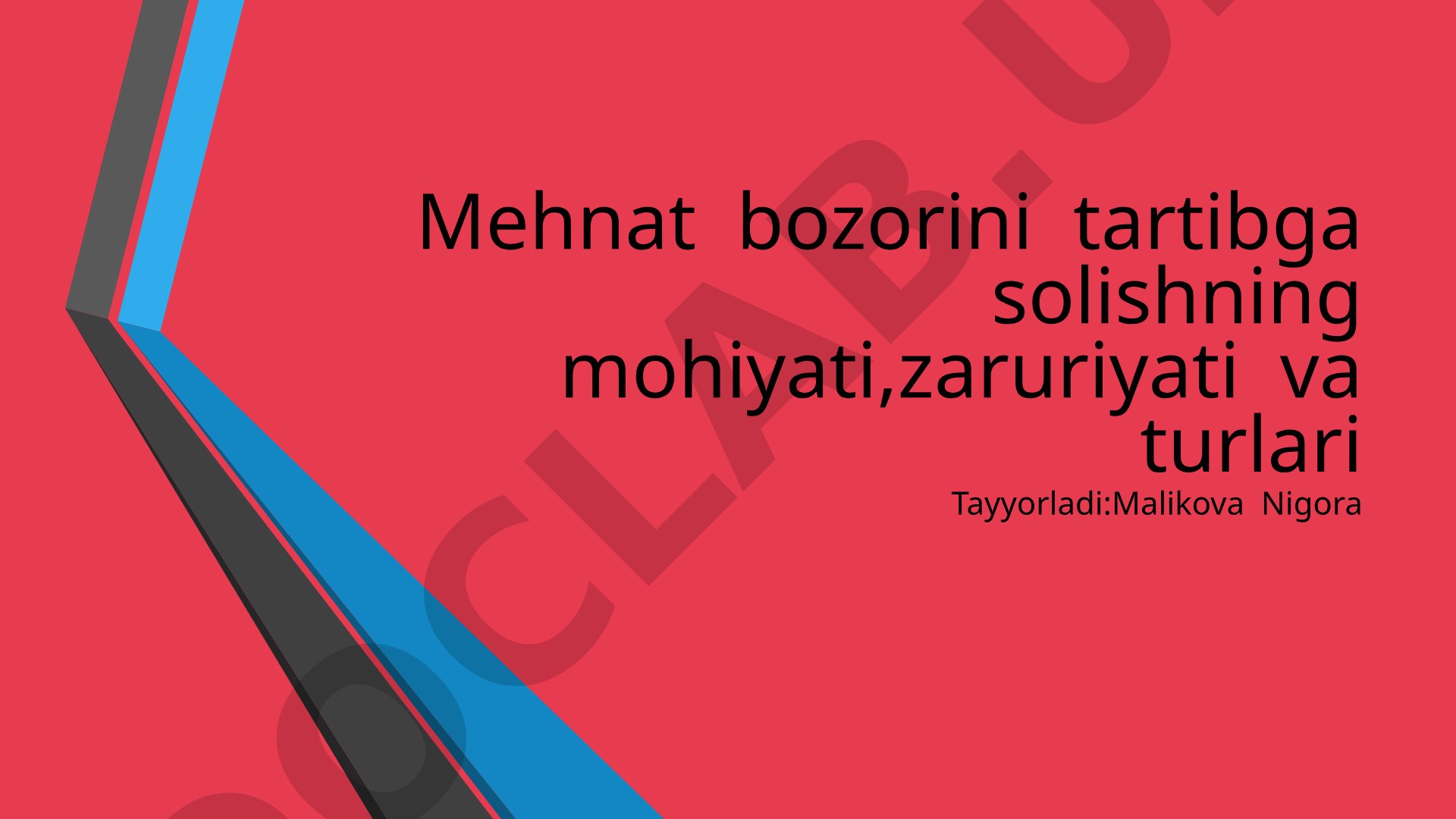 Mehnat bozorini tartibga solishning mohiyati, zaruriyati va turlari