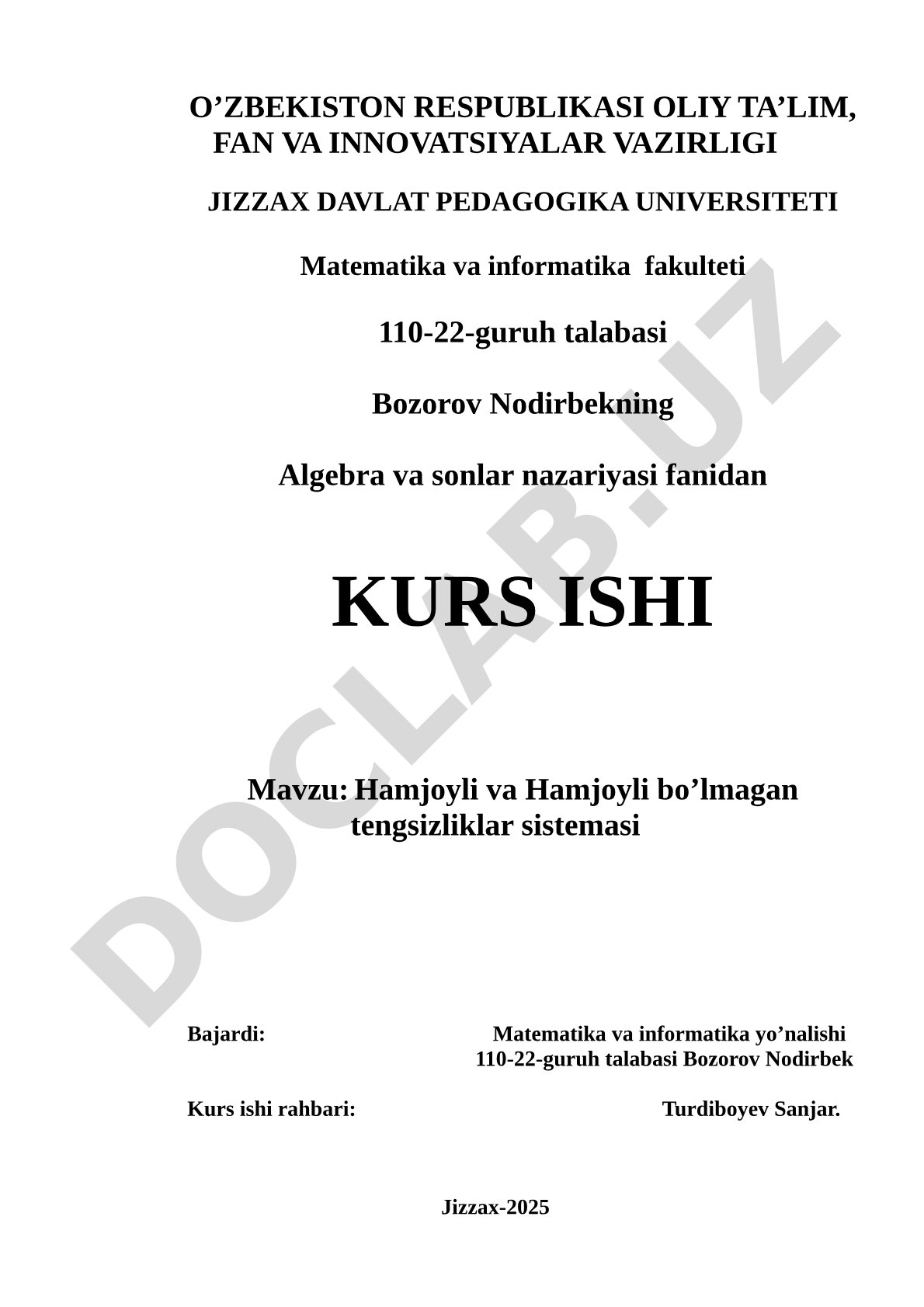 Hamjoyli va Hamjoyli bo’lmagan tengsizliklar sistemasi