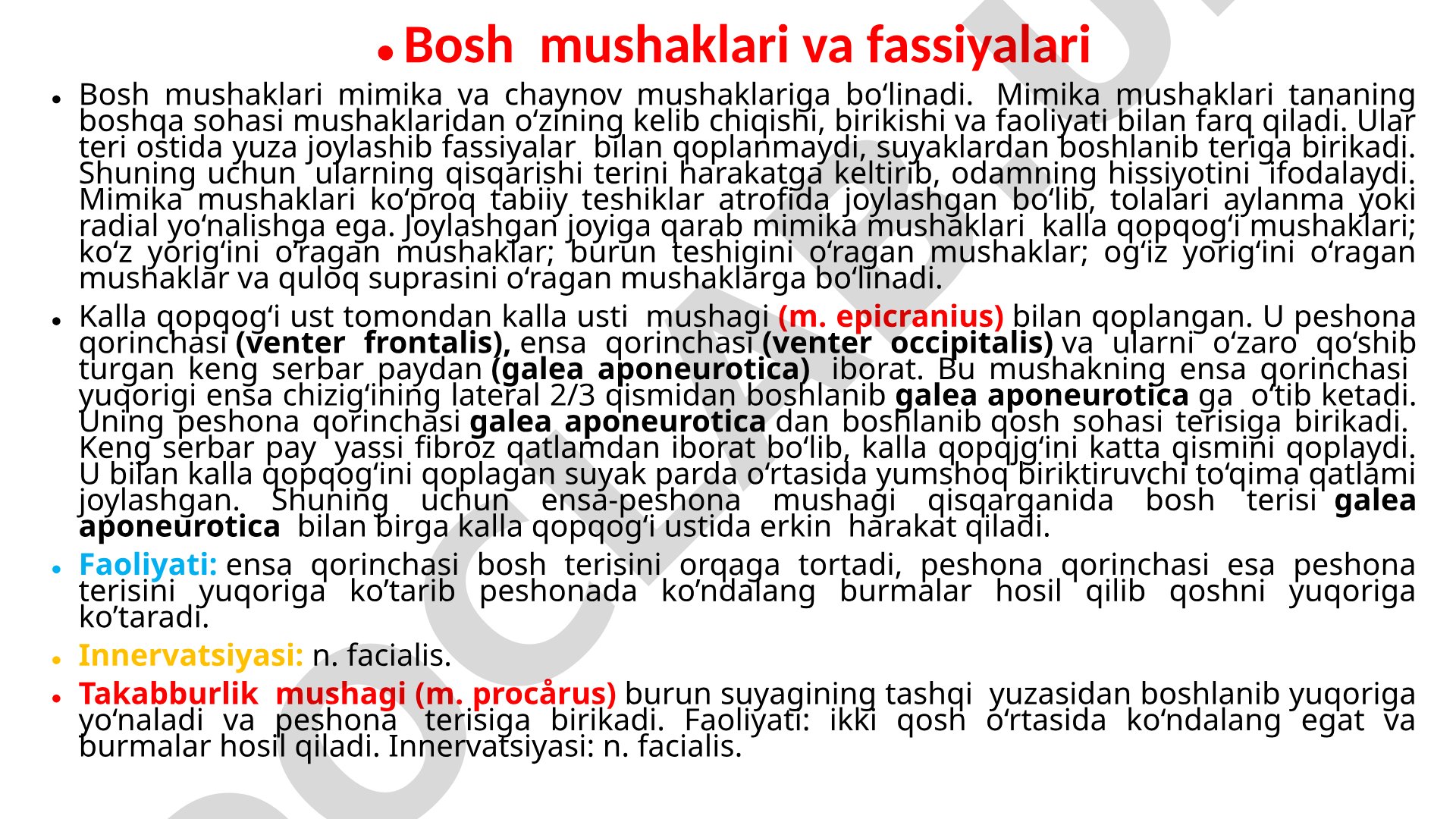 Bosh mushaklari va fassiyalari
