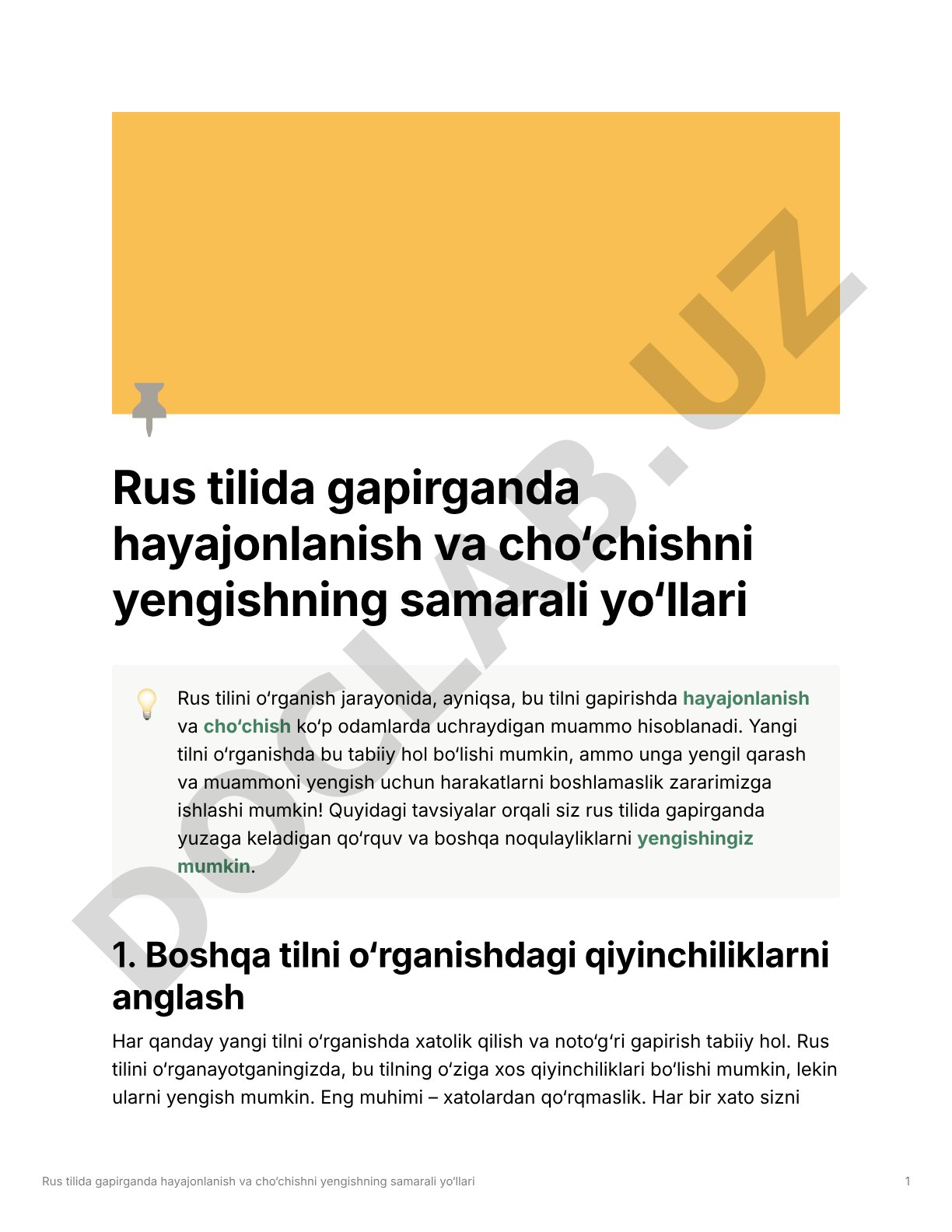 Rus tilida gapirganda hayajonlanish va cho‘chishni yengishning samarali yo‘llari