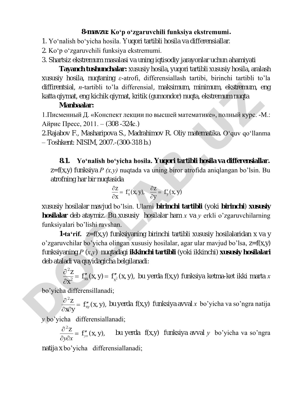 Ko‘p o‘zgaruvchili funksiya ekstremumi