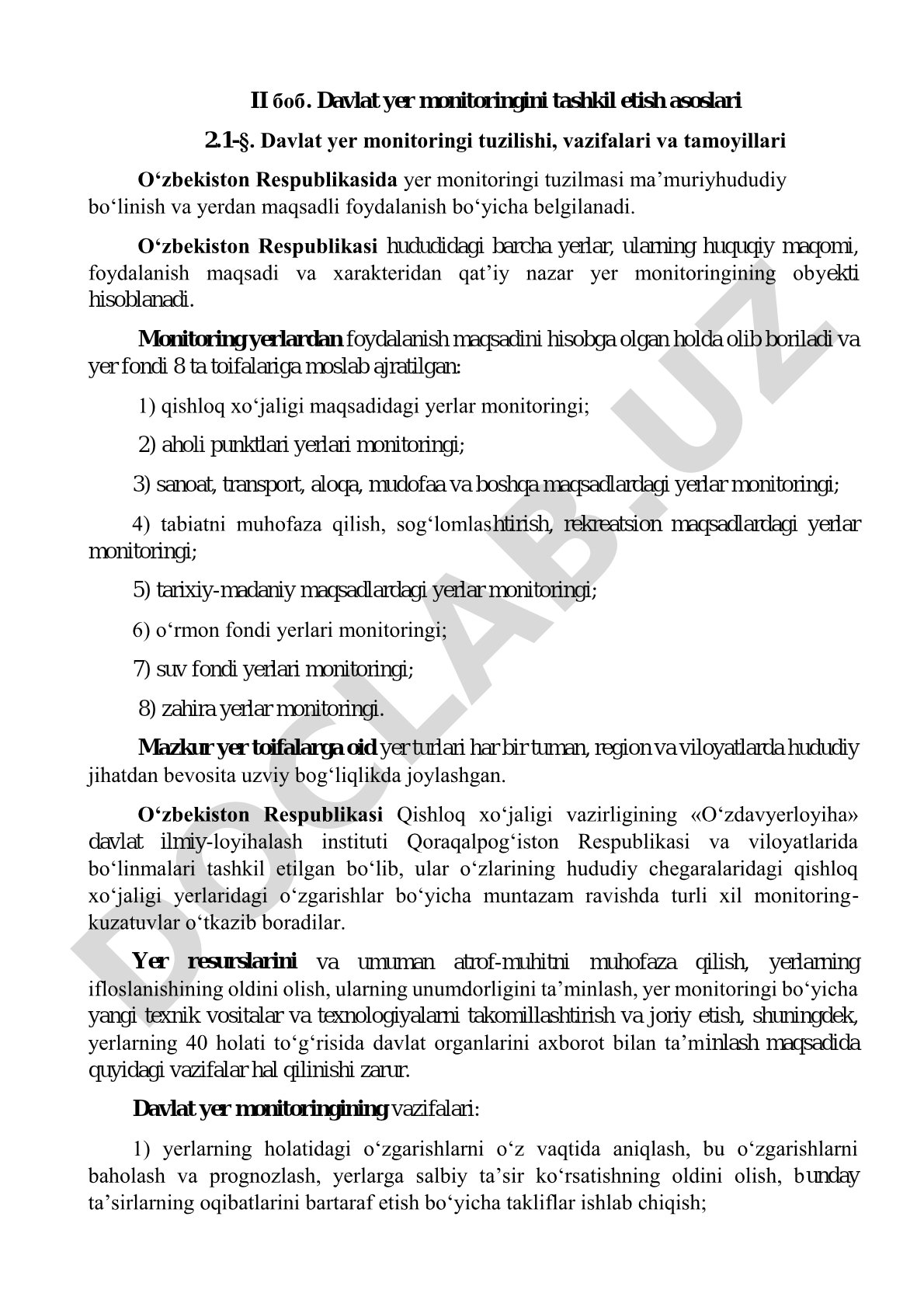 Davlat yer monitoringini tashkil etish asoslari