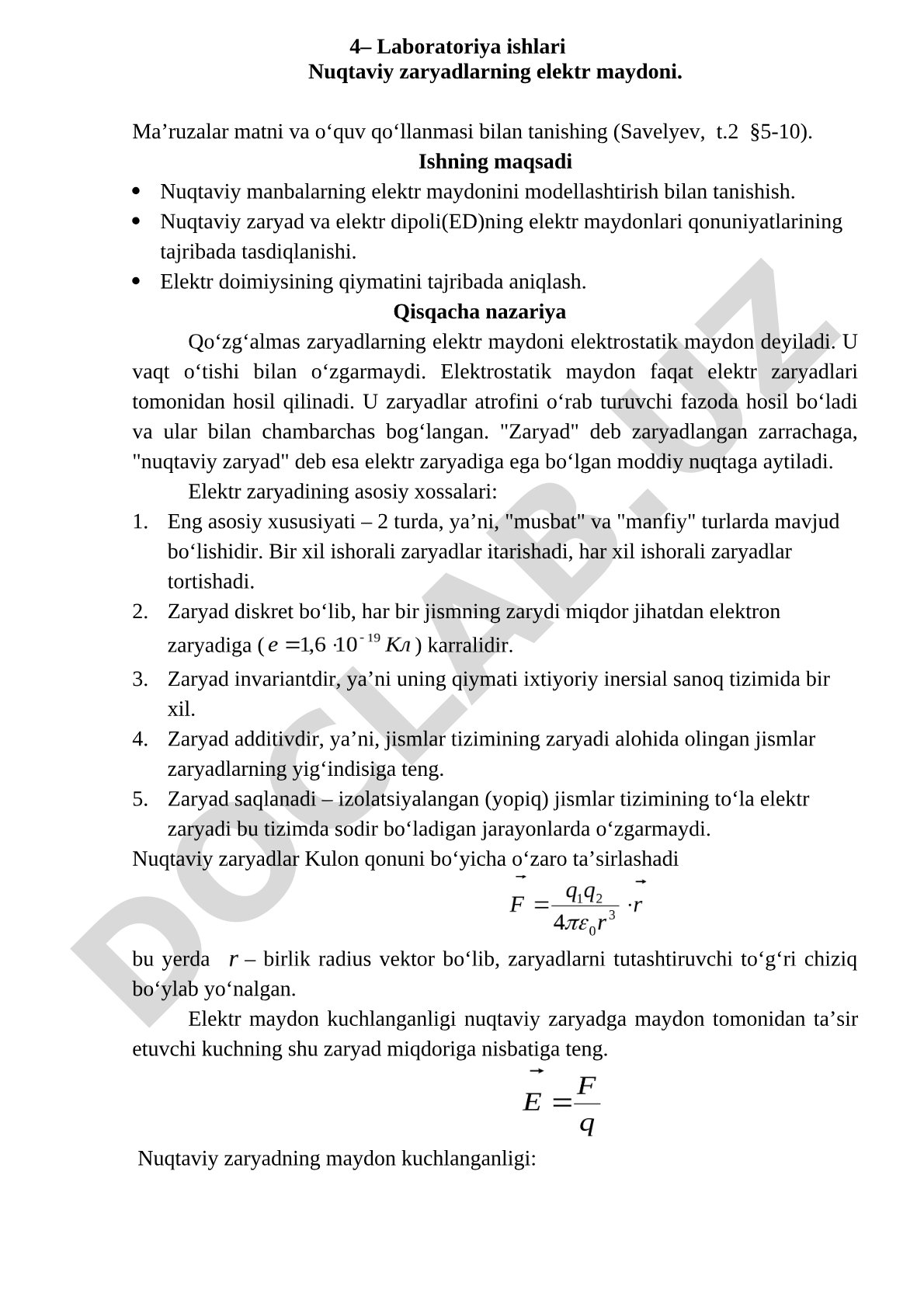 Nuqtaviy zaryadlarning elektr maydoni