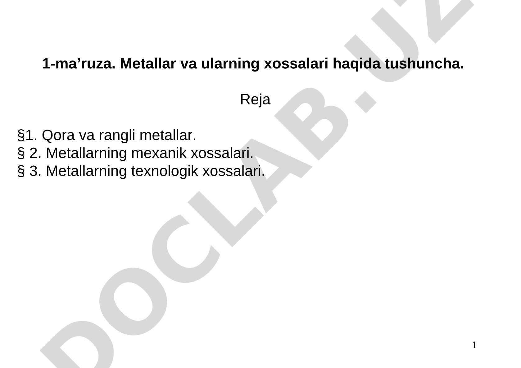 Metallar va ularning xossalari haqida tushuncha