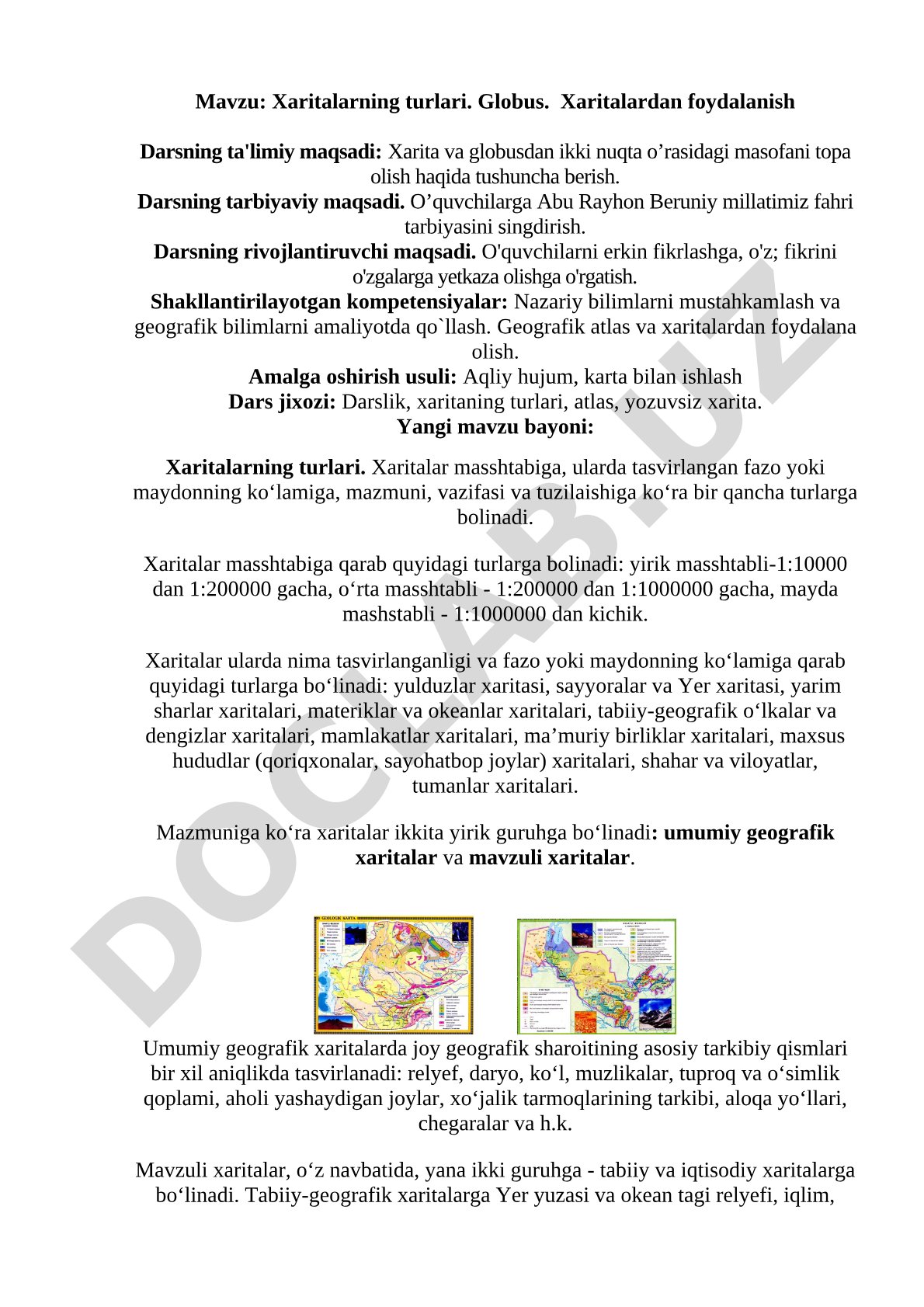 Xaritalarning turlari. Globus. Xaritalardan foydalanish