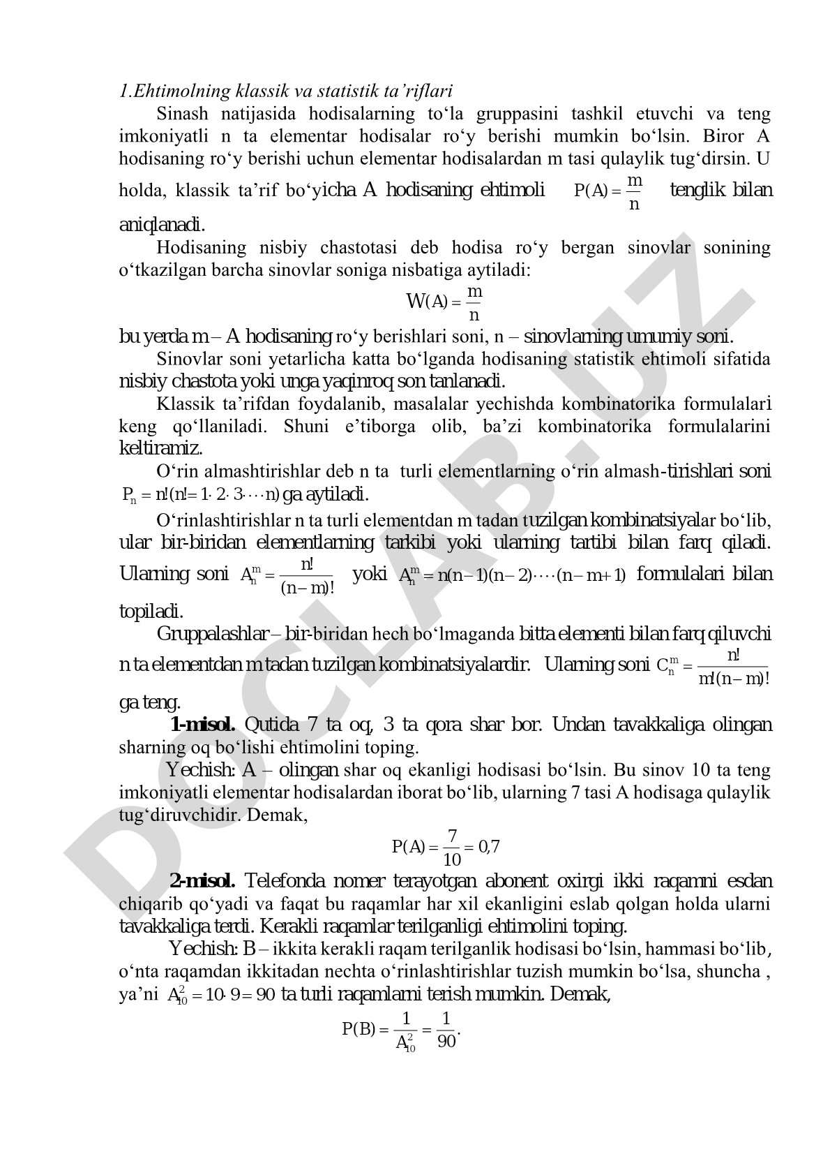Ehtimolning klassik va statistik ta’riflari