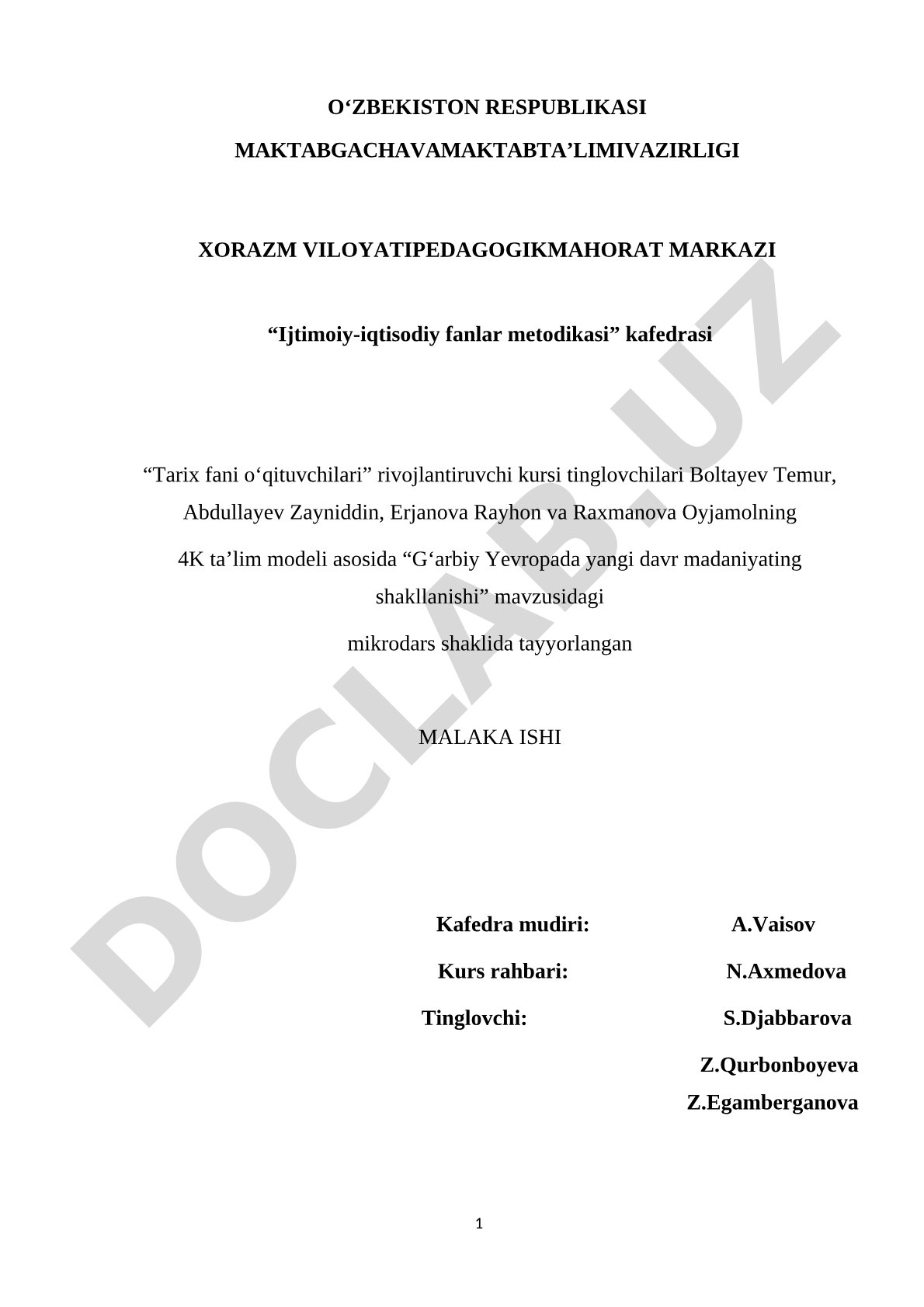 G‘arbiy Yevropada yangi davr madaniyati shakllanishi