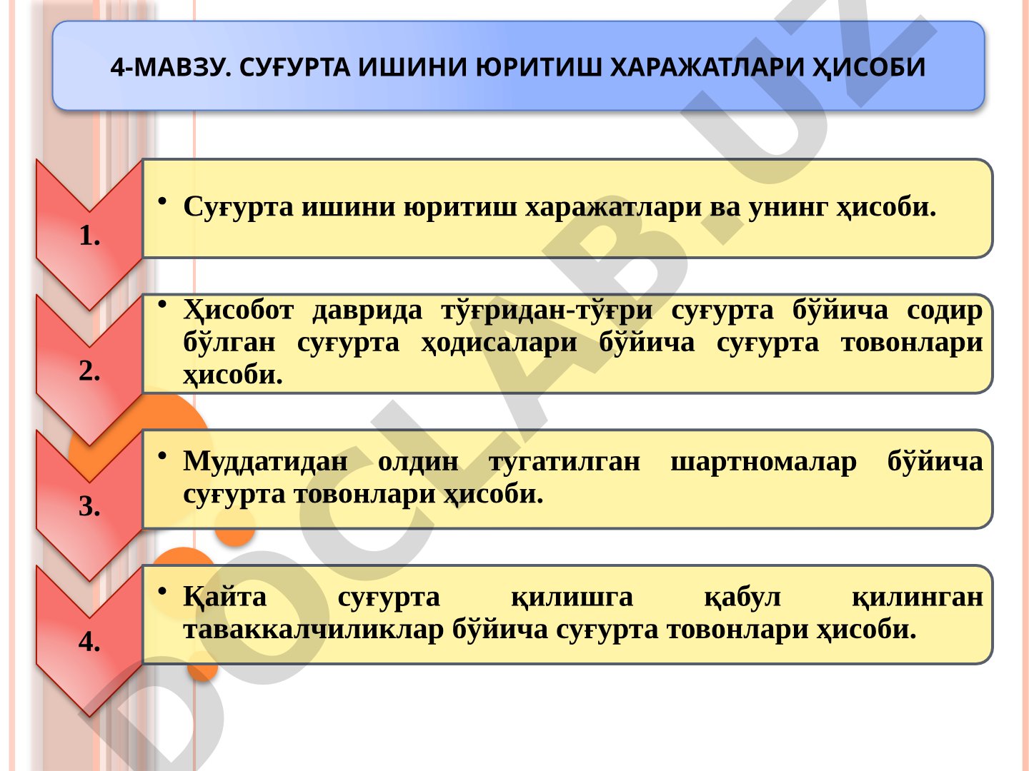 Суғурта ишини юритиш харажатлари ҳисоби