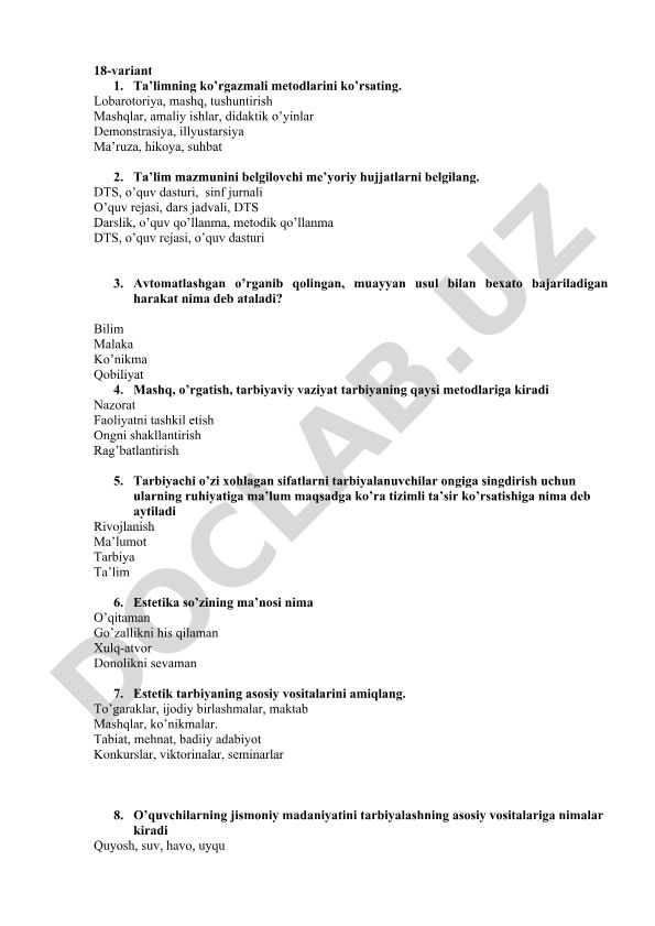 Ta'lim metodlari va tarbiya masalalari