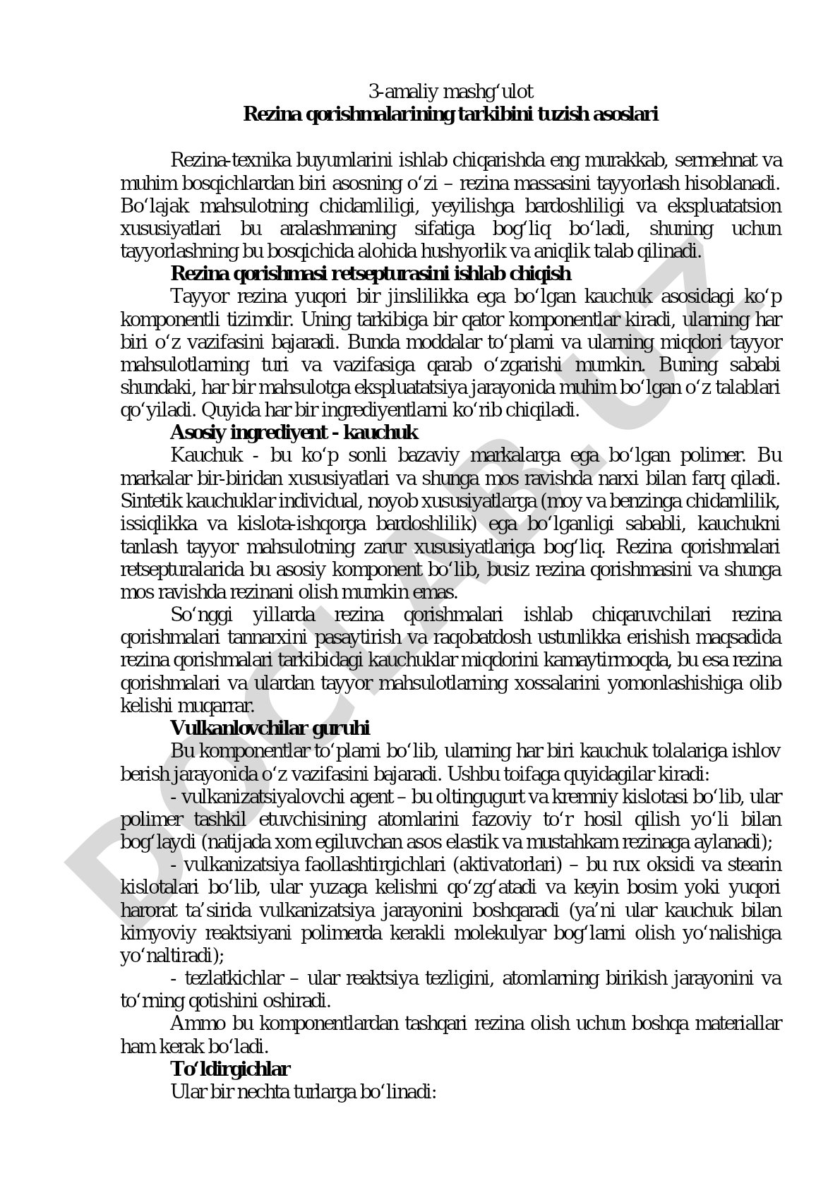 Rezina qorishmalarining tarkibini tuzish asoslari