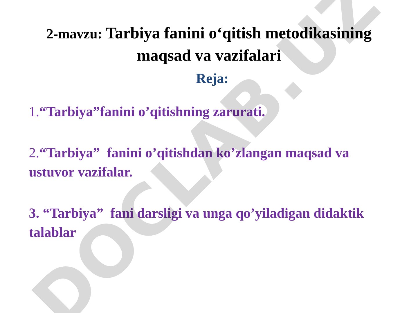 Tarbiya fanini o'qitish metodikasining maqsad va vazifalari