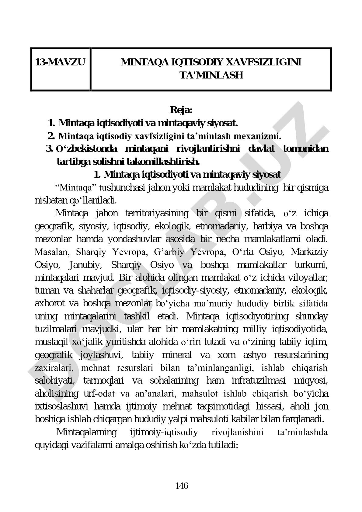 Mintaqa iqtisodiy xavfsizligini ta'minlash