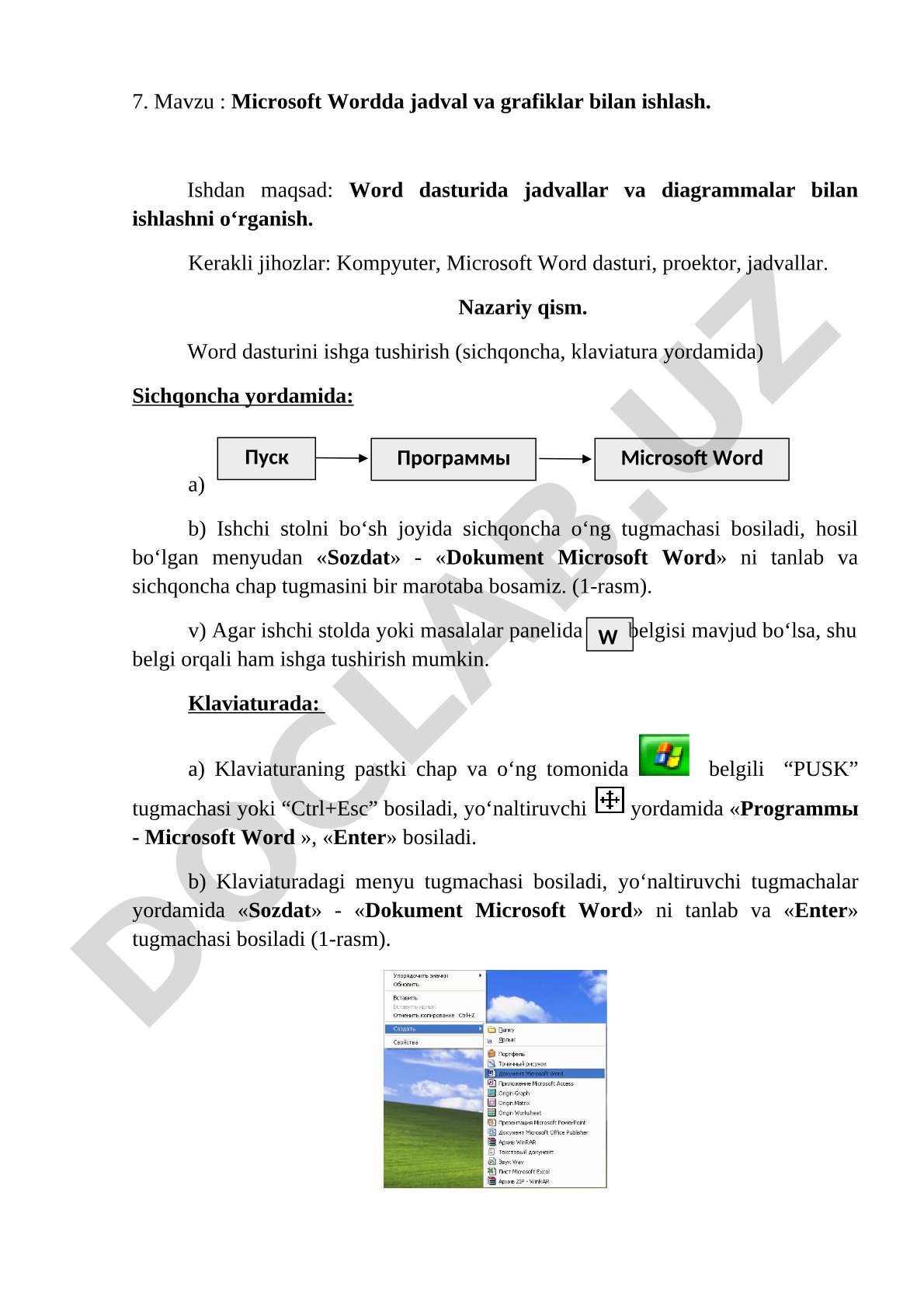 Microsoft Wordda jadval va grafiklar bilan ishlash