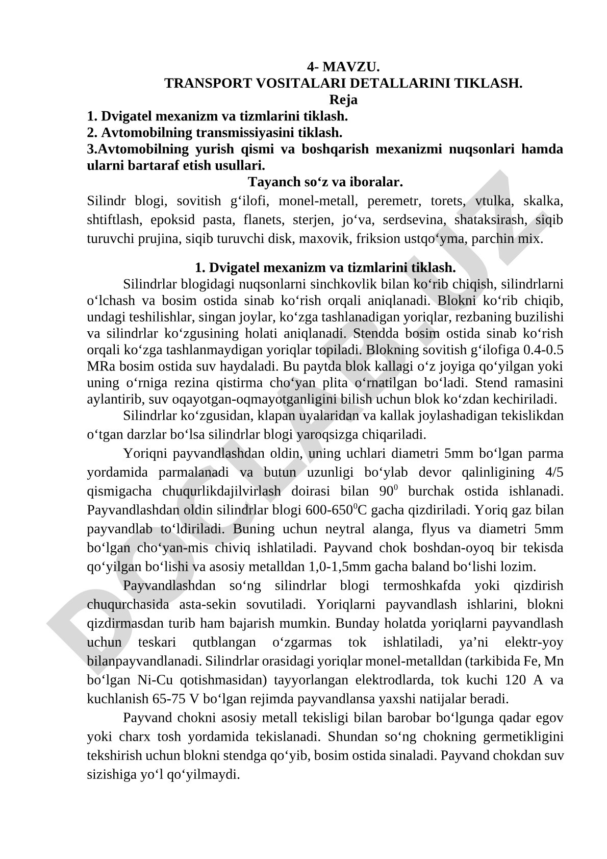 Transport vositalari detallarini tiklash