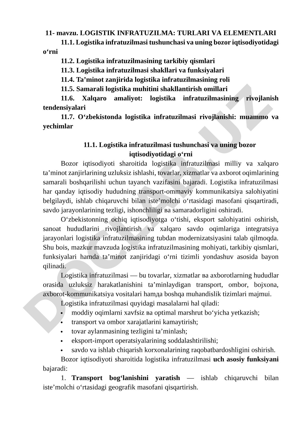 Logistik infratuzilma: turlari va elementlari