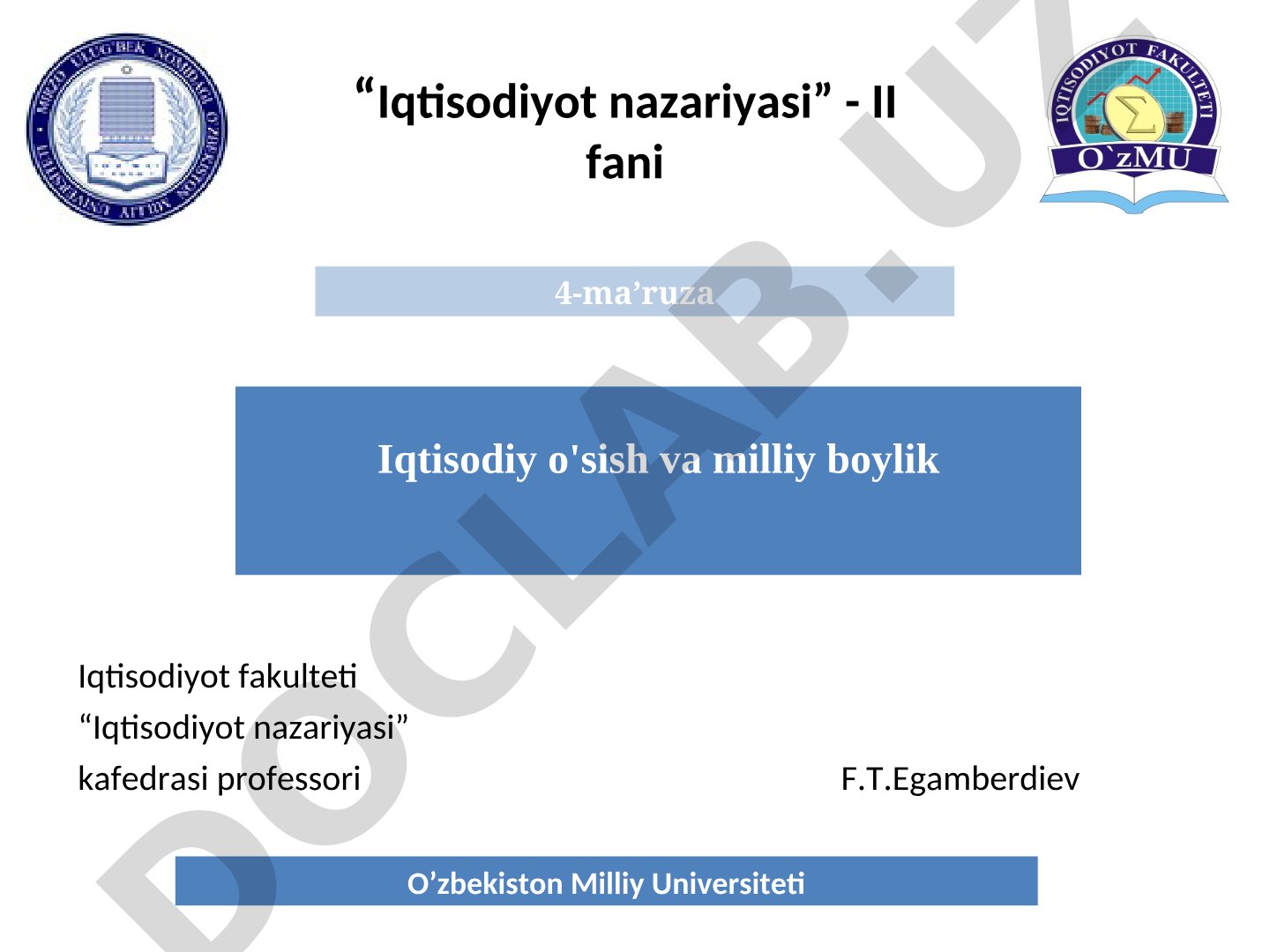 Iqtisodiy o'sish va milliy boylik