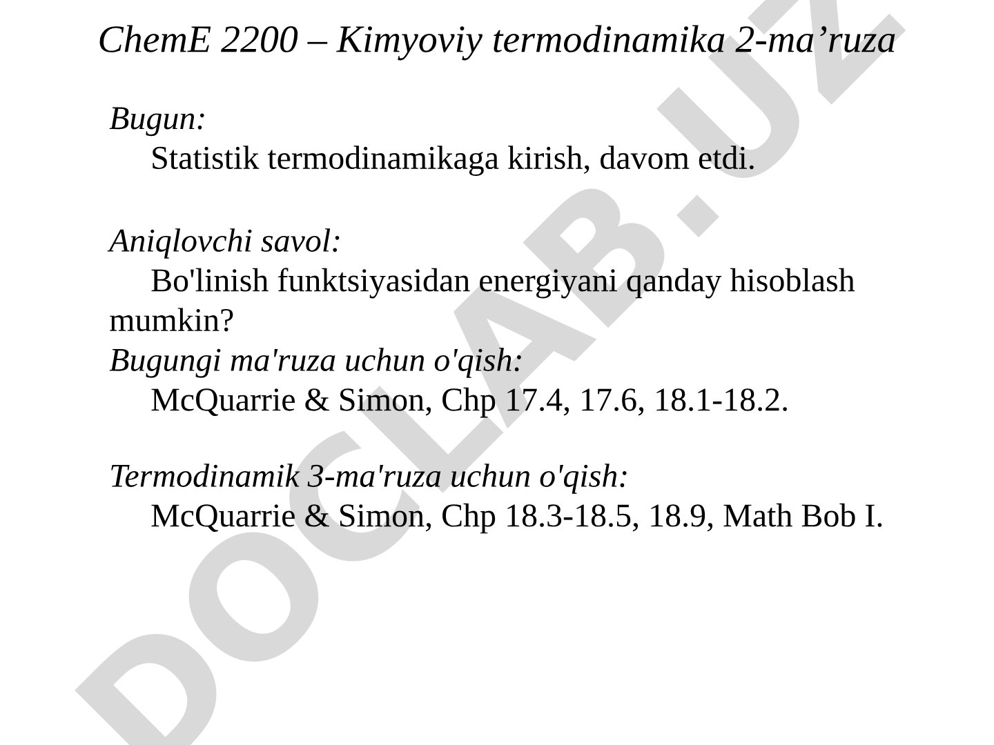 Statistik termodinamikaga kirish