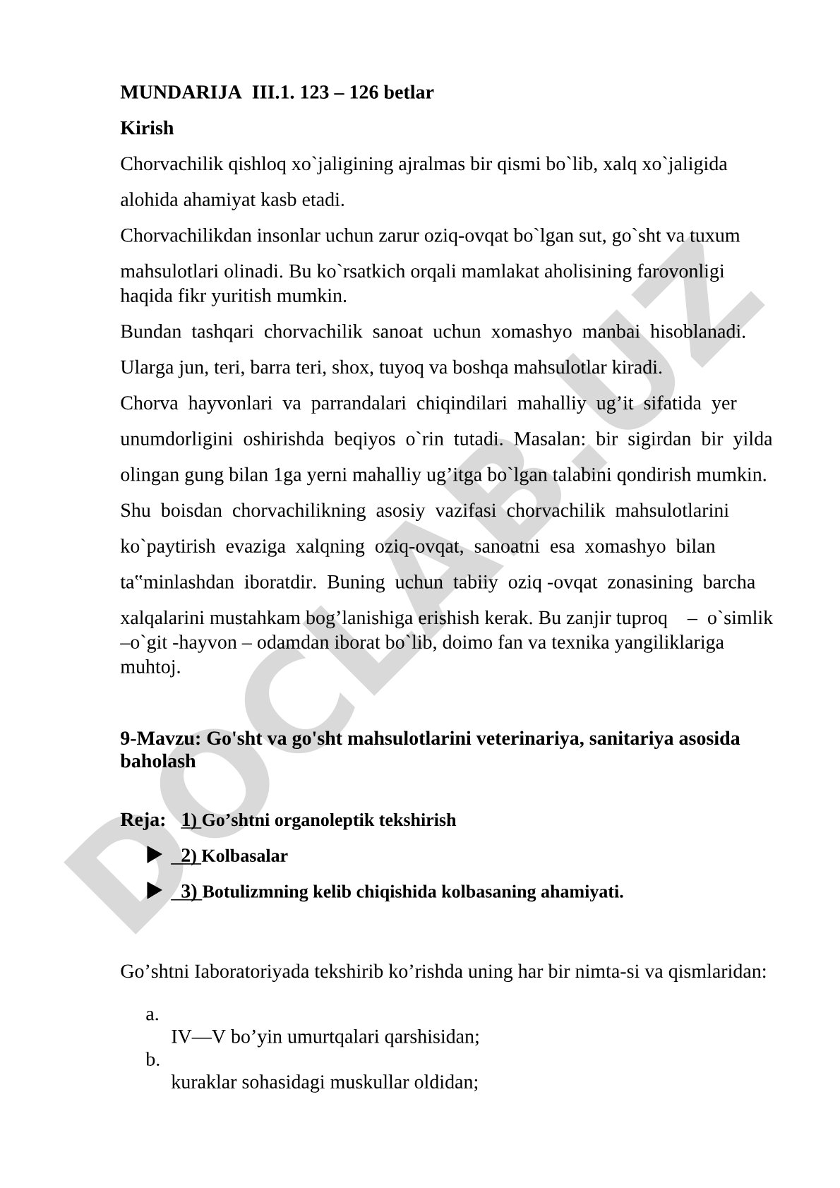 Go'sht va go'sht mahsulotlarini veterinariya-sanitariya asosida baholash
