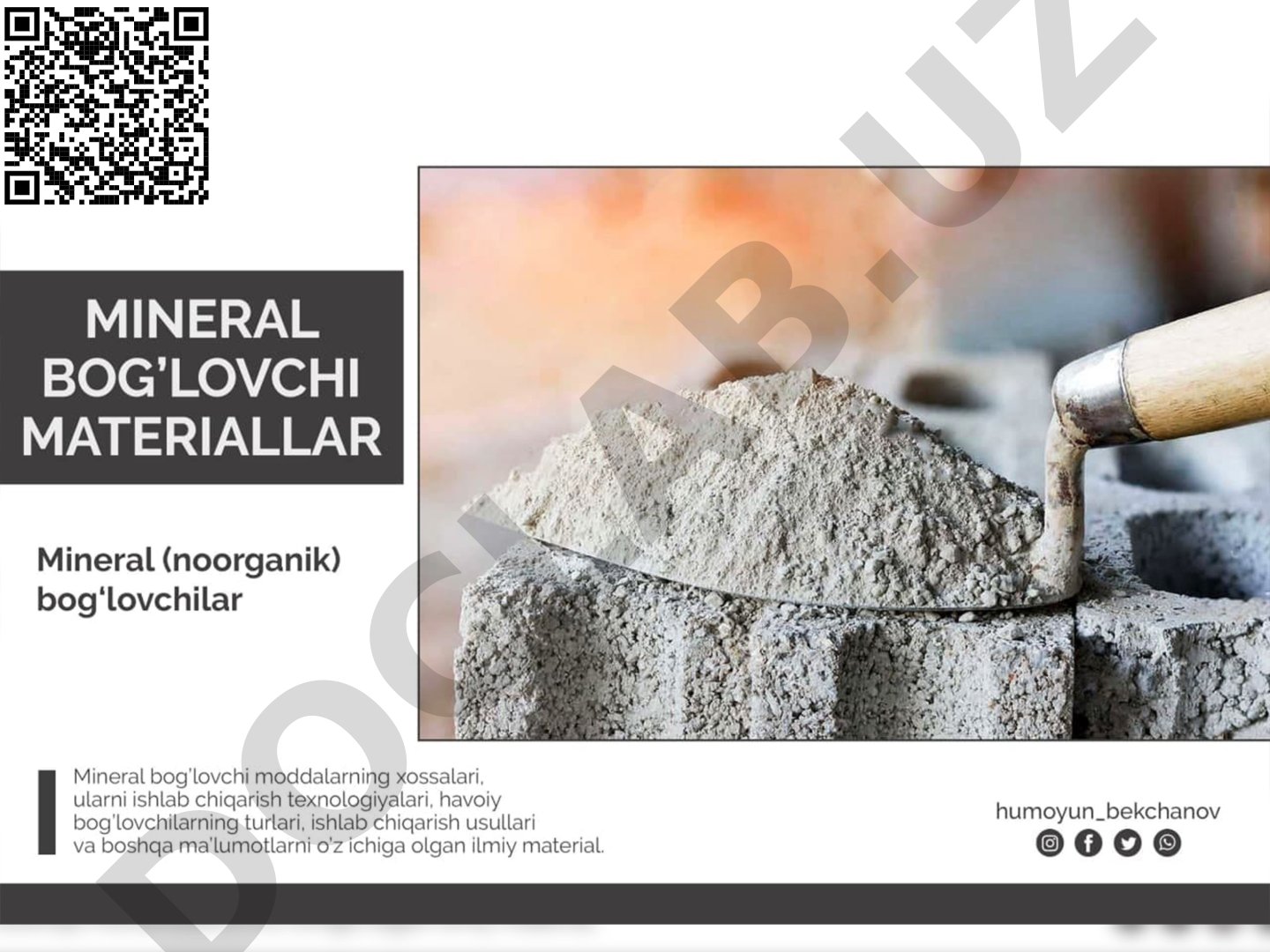 Mineral bog'lovchilarning tasnifi, ishlab chiqarish texnologiyasi va xossalari
