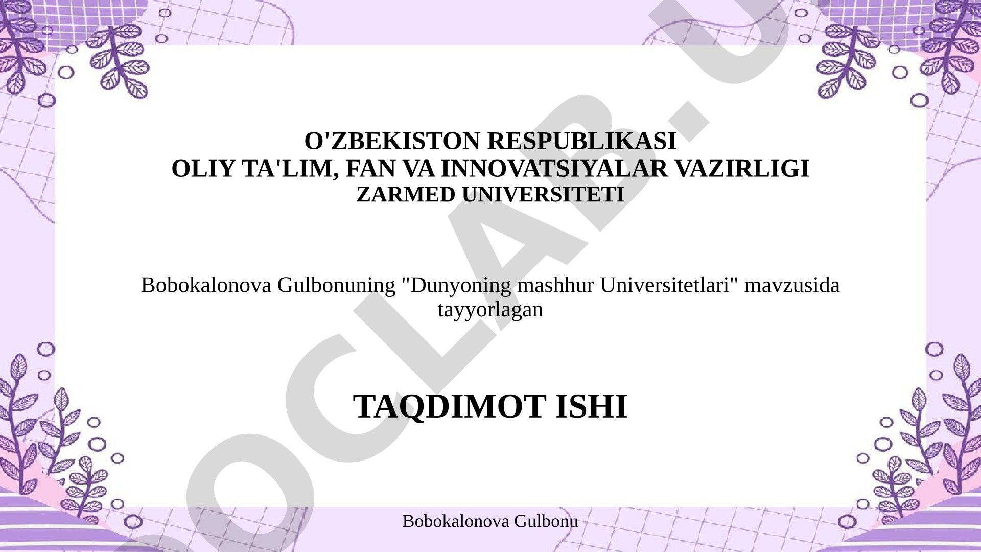 Dunyoning mashhur Universitetlari
