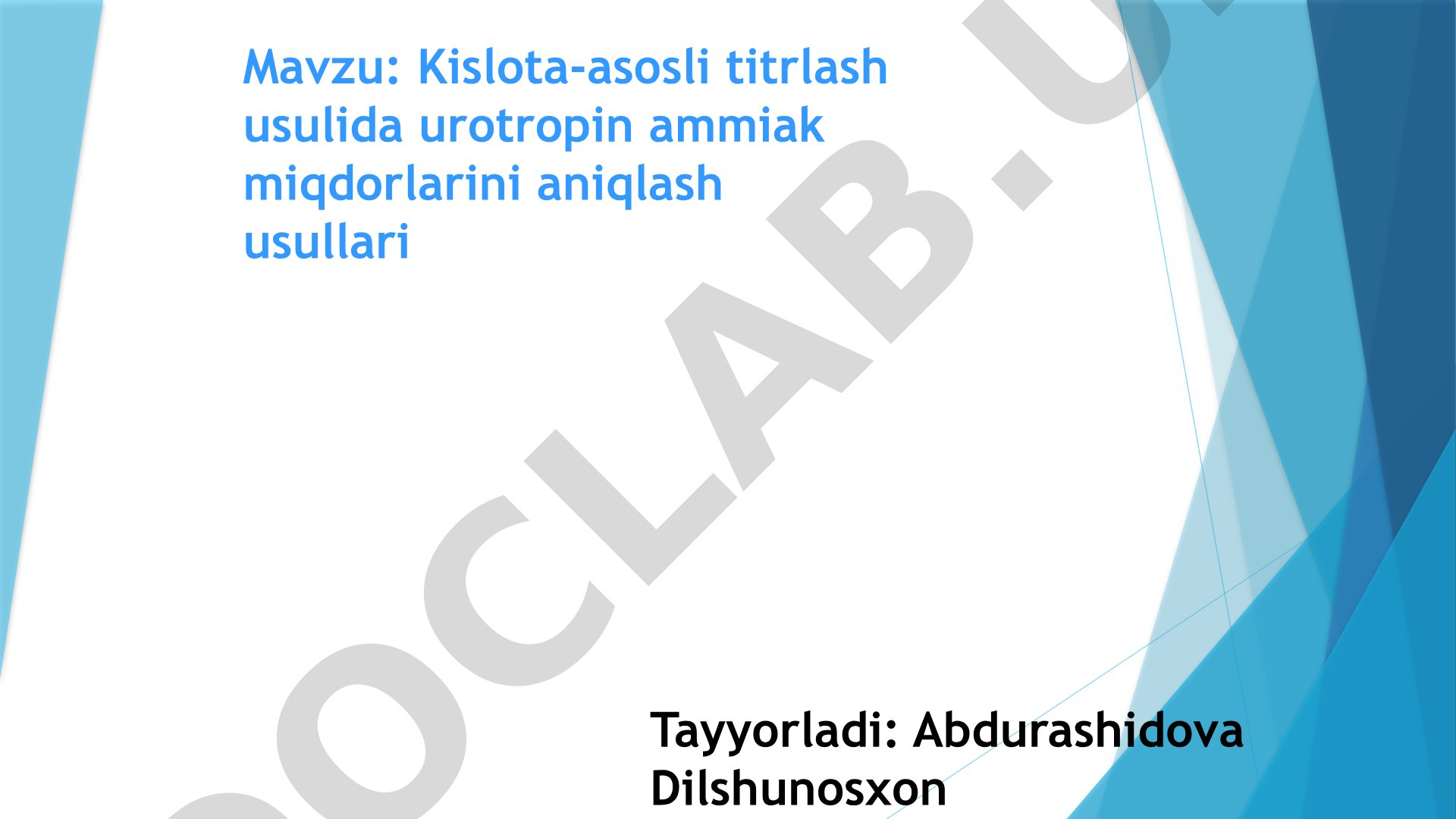 Kislota-asosli titrlash usulida urotropin ammiak miqdorlarini aniqlash usullari